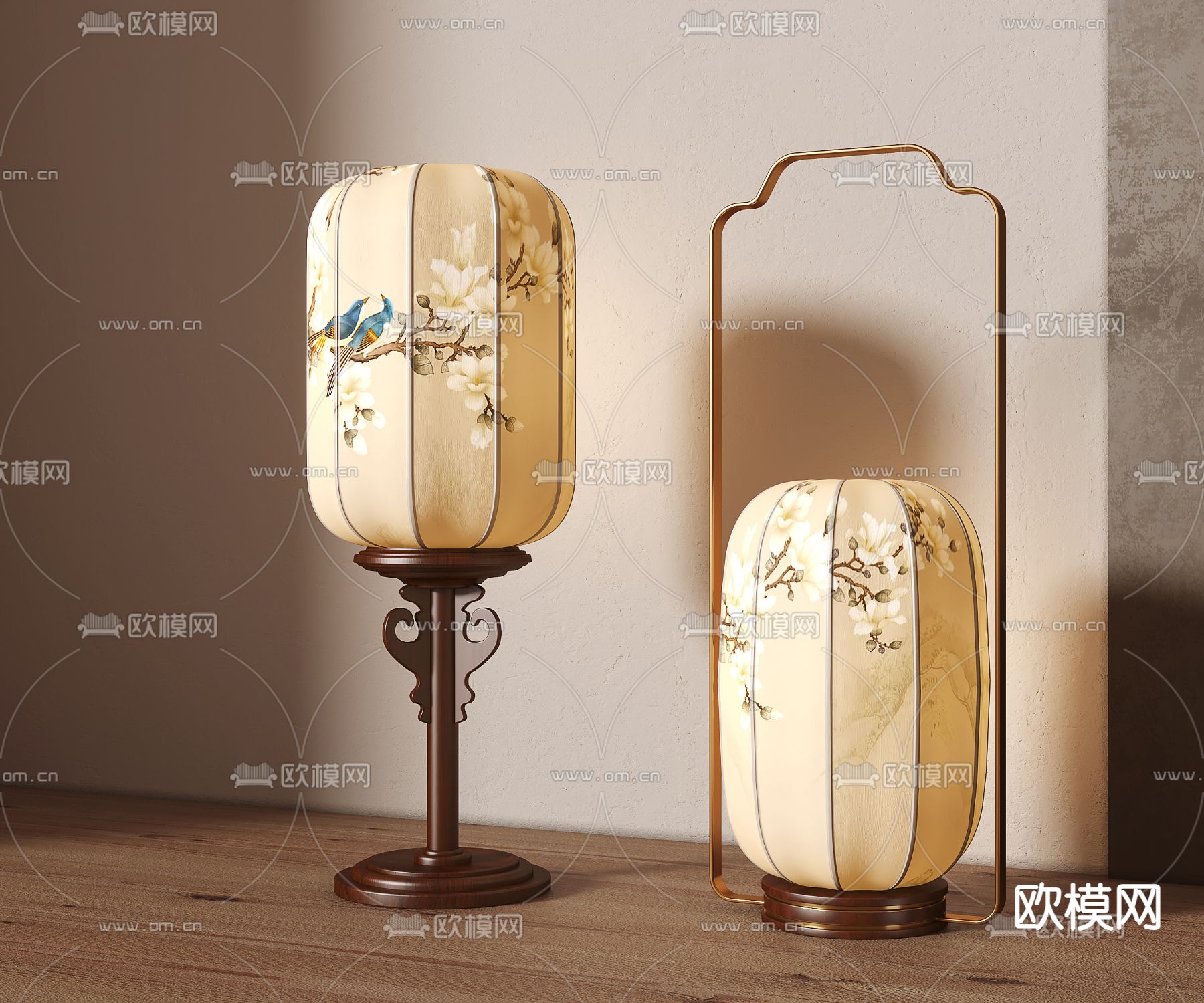 新中式布艺台灯su模型下载（渲染图2）