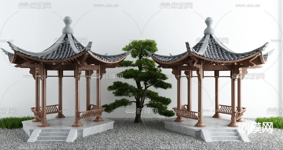 新中式景观亭 休憩亭 凉亭3d模型下载