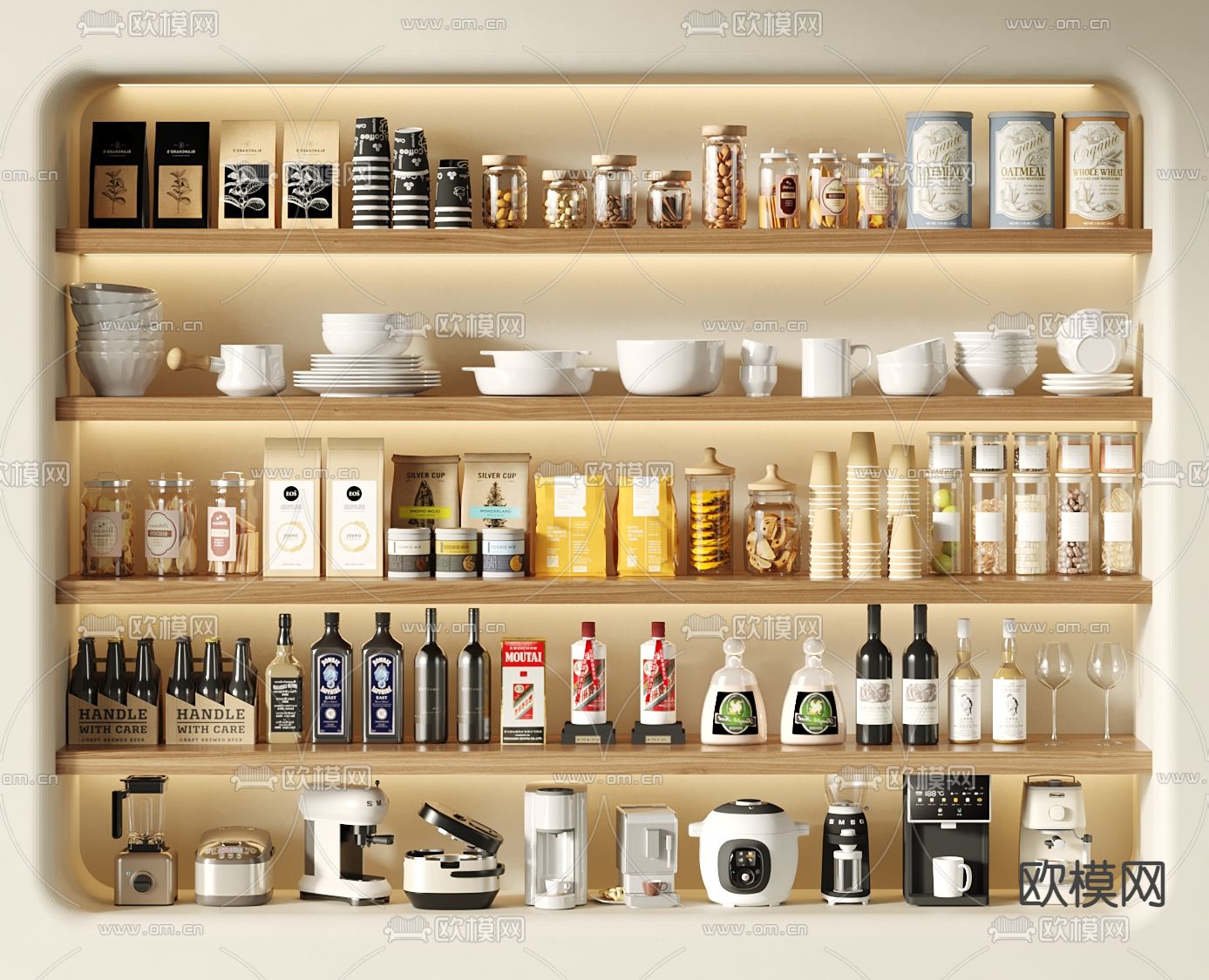 厨房用品 调味料 碗碟 酒水3d模型下载