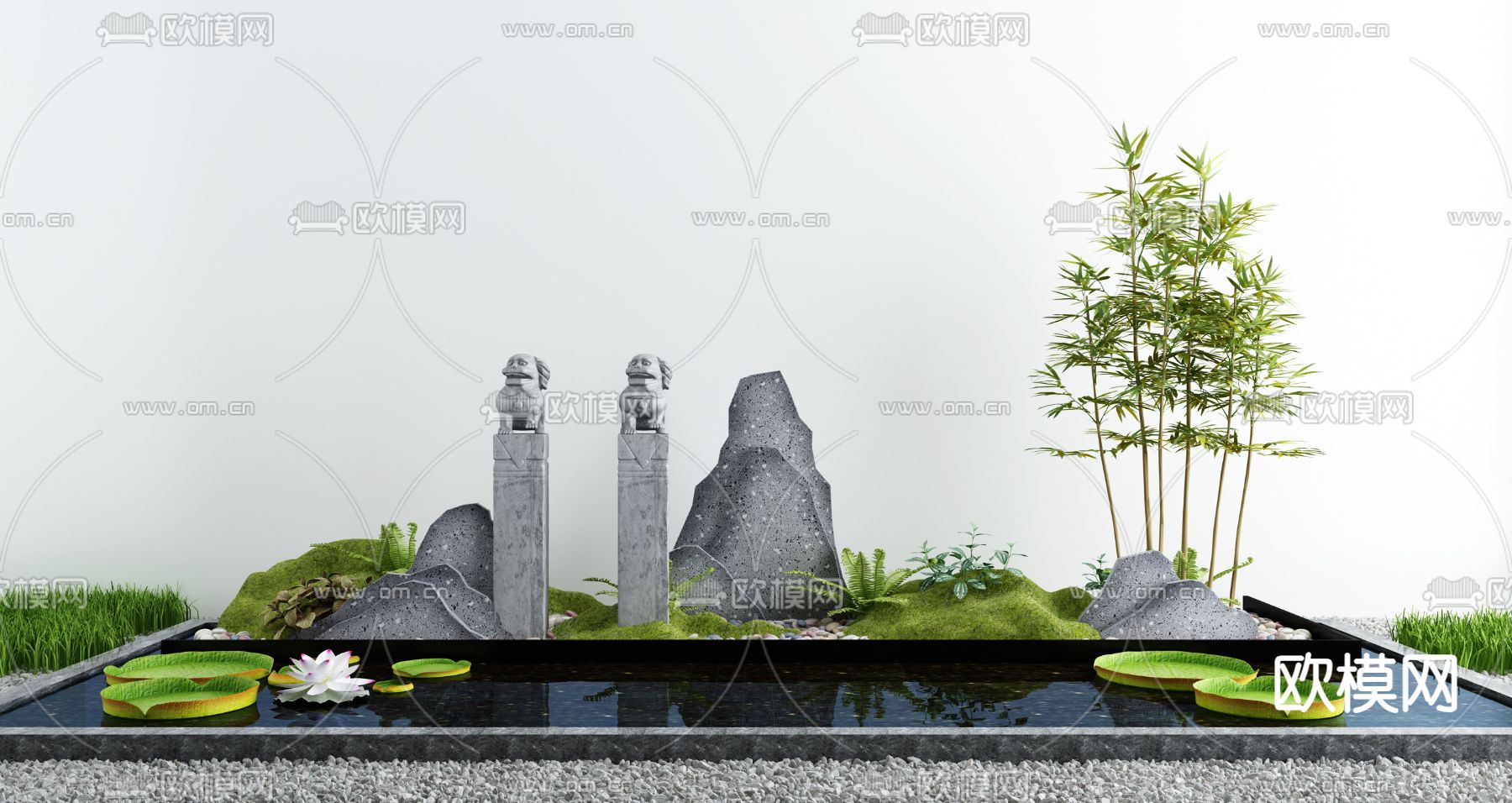 假山小品 苔藓造景 荷花池3d模型下载