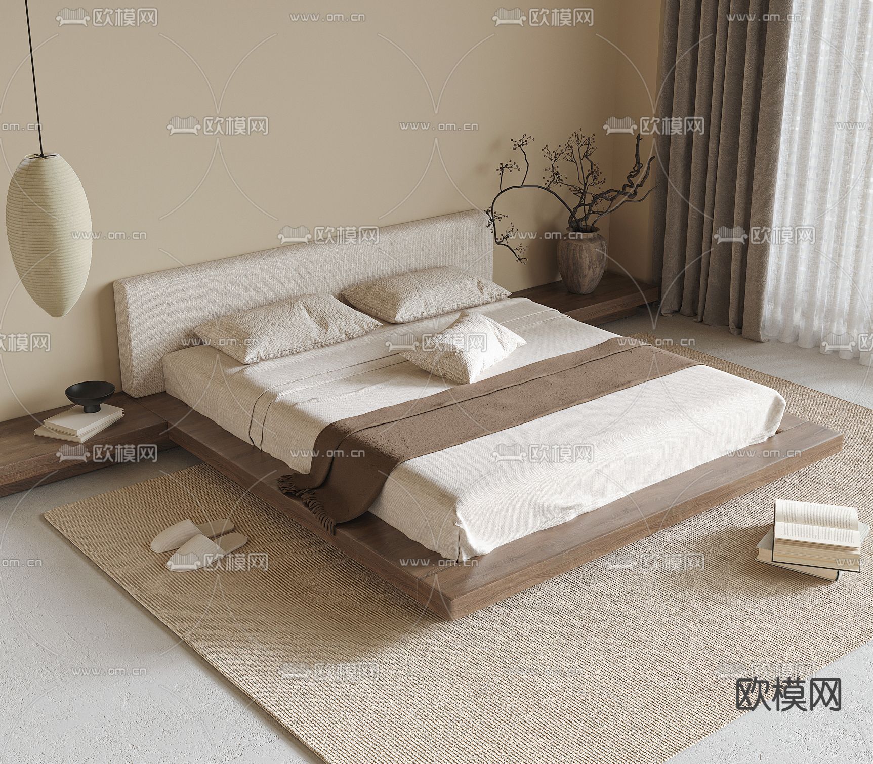 侘寂双人床3d模型下载