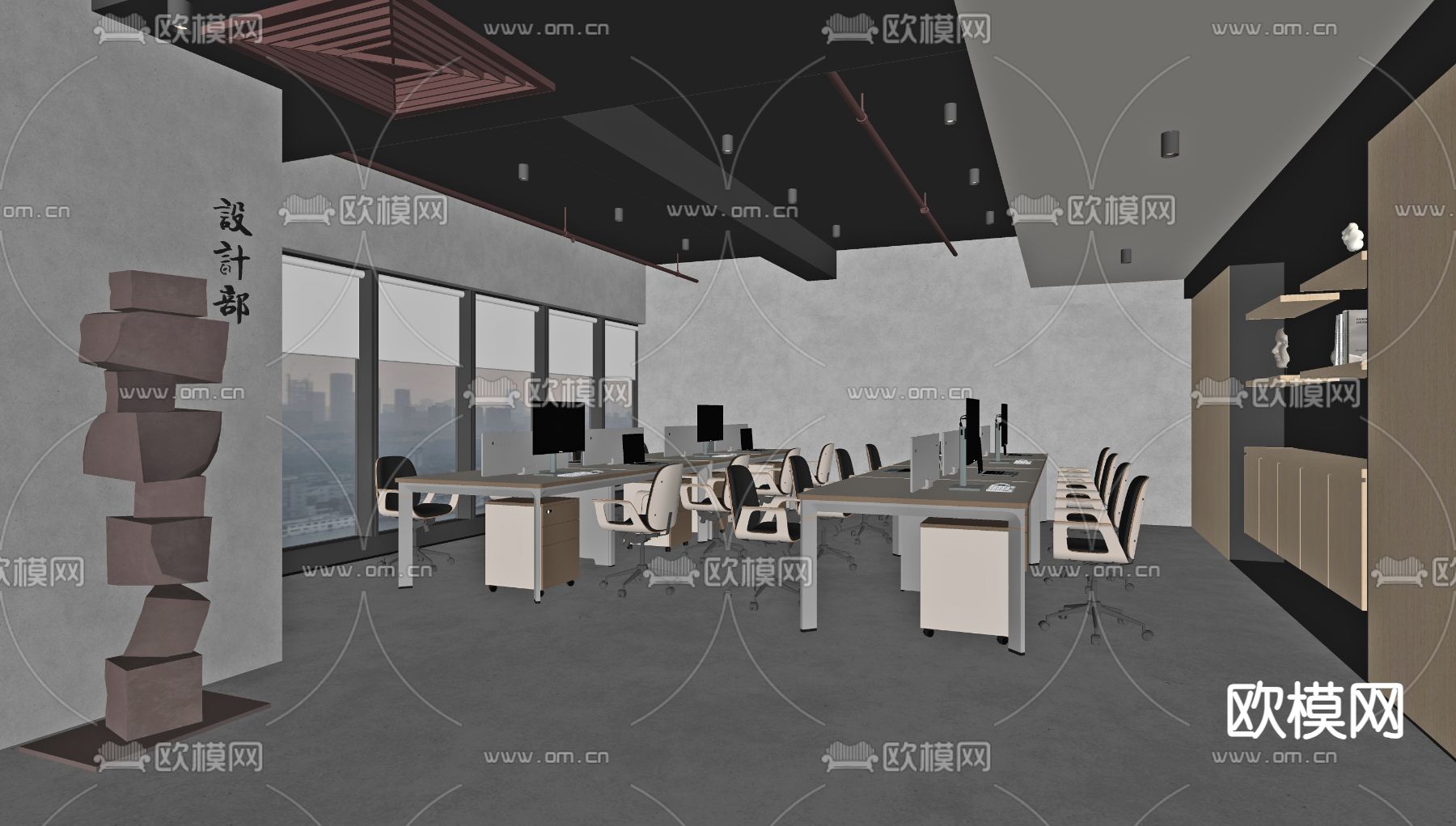 现代办公区su模型下载（渲染图1）