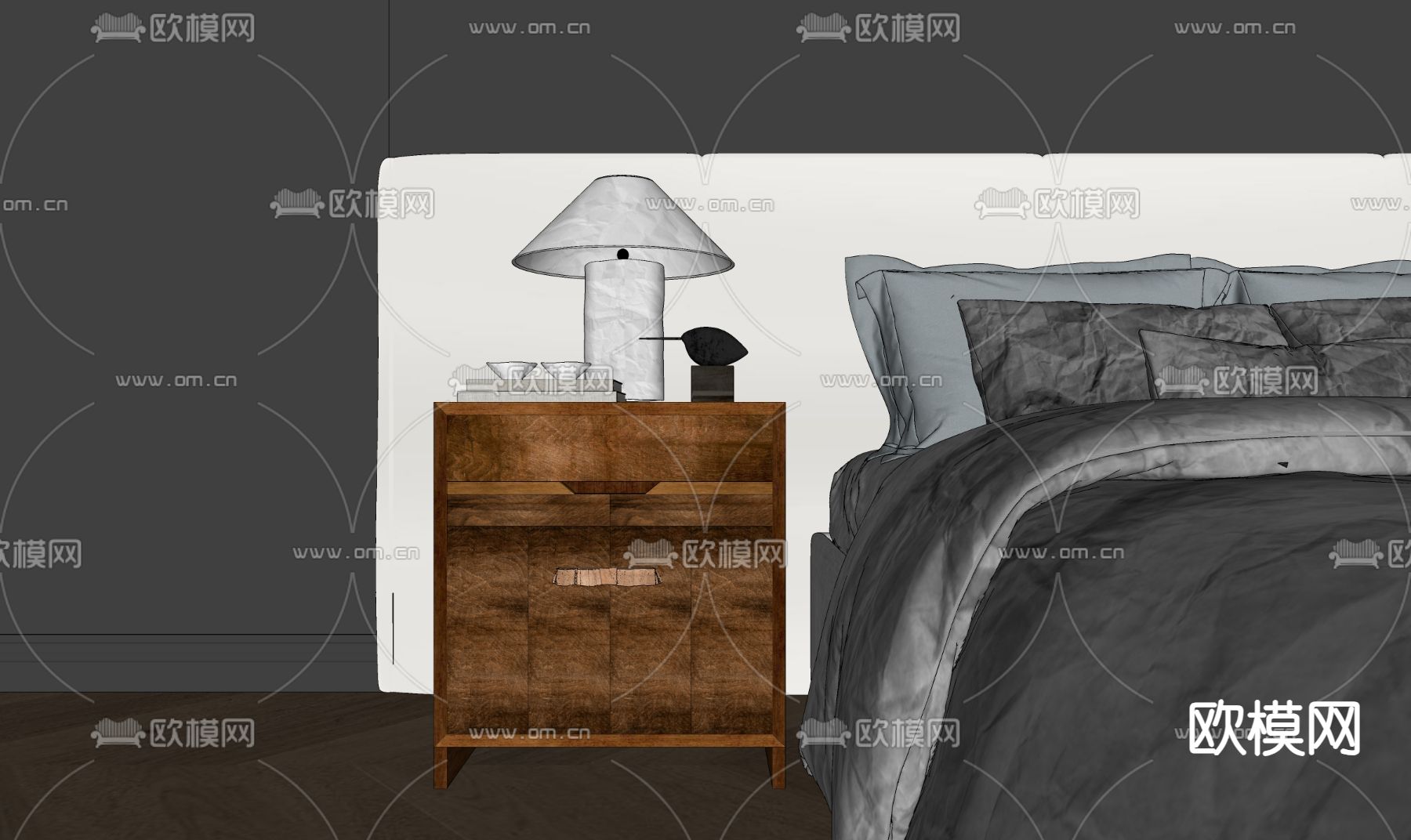 侘寂床头柜su模型下载（渲染图1）