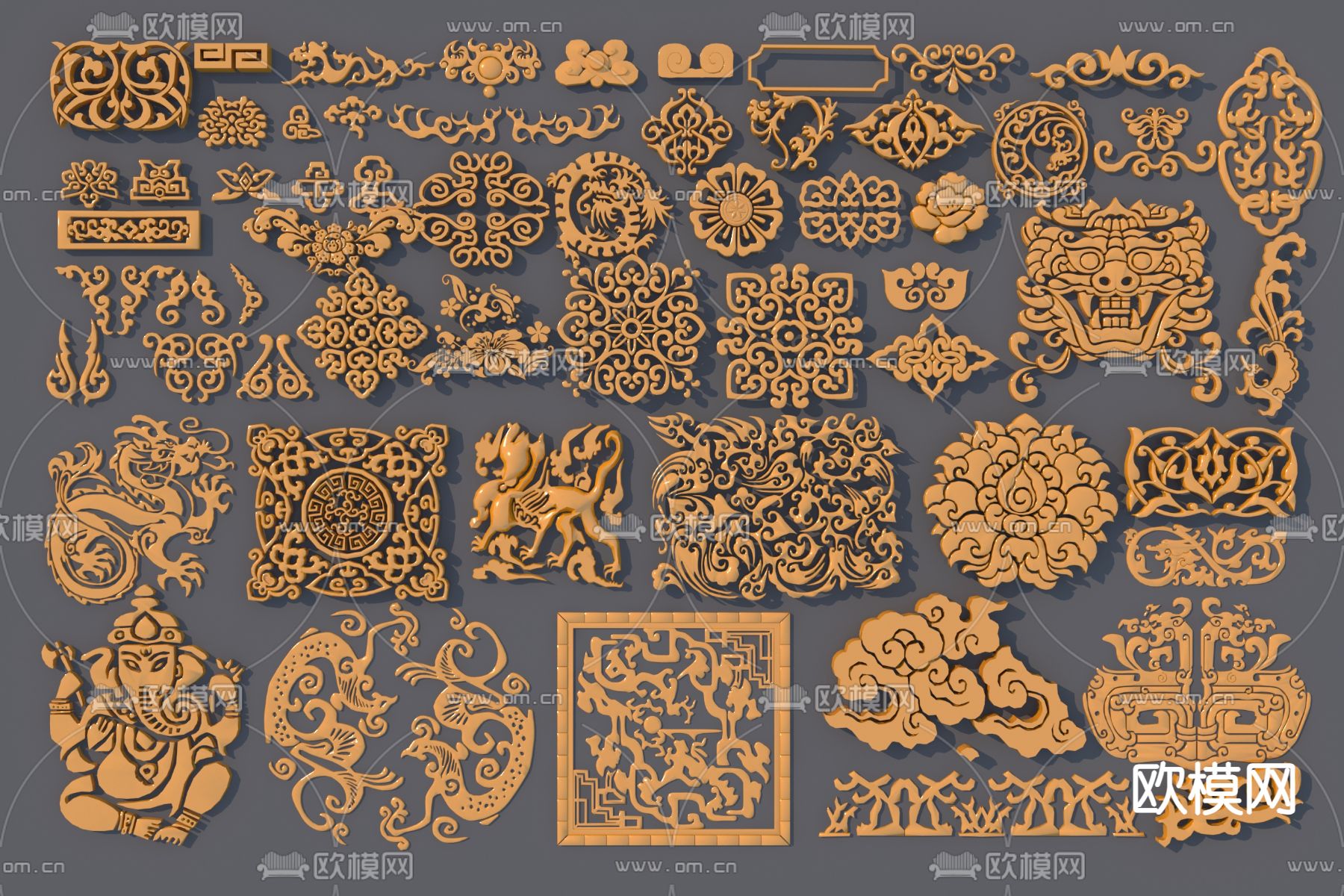中式仿古雕花 立体浮雕 角花 装饰花纹3d模型下载