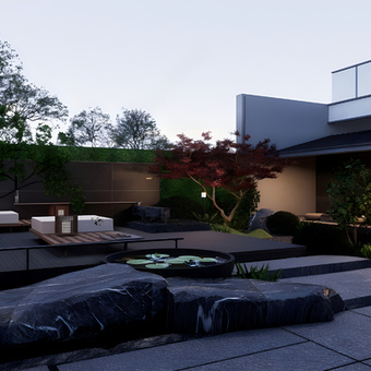 中式自然庭院su模型