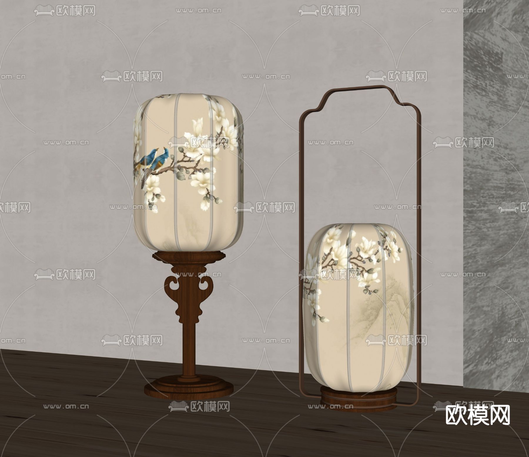 新中式布艺台灯su模型下载（渲染图1）