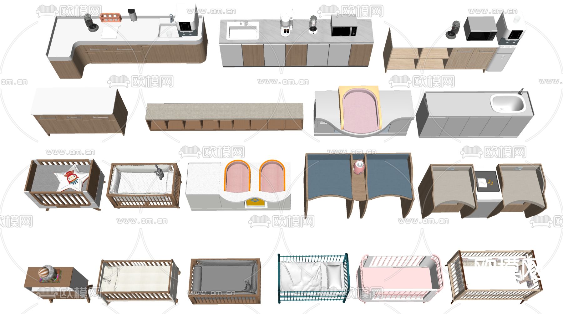 水吧台 婴儿用品 婴儿家具su模型下载（渲染图1）