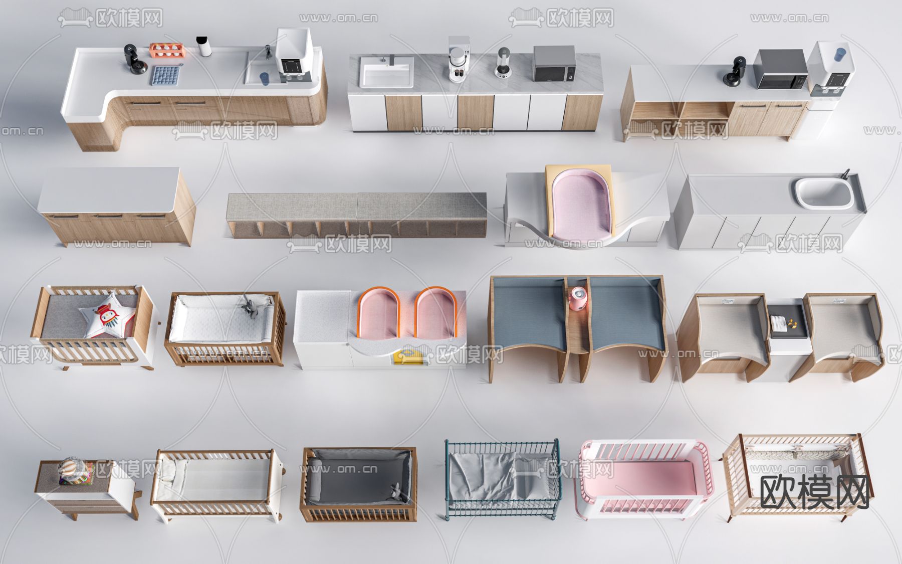 水吧台 婴儿用品 婴儿家具su模型下载（渲染图2）