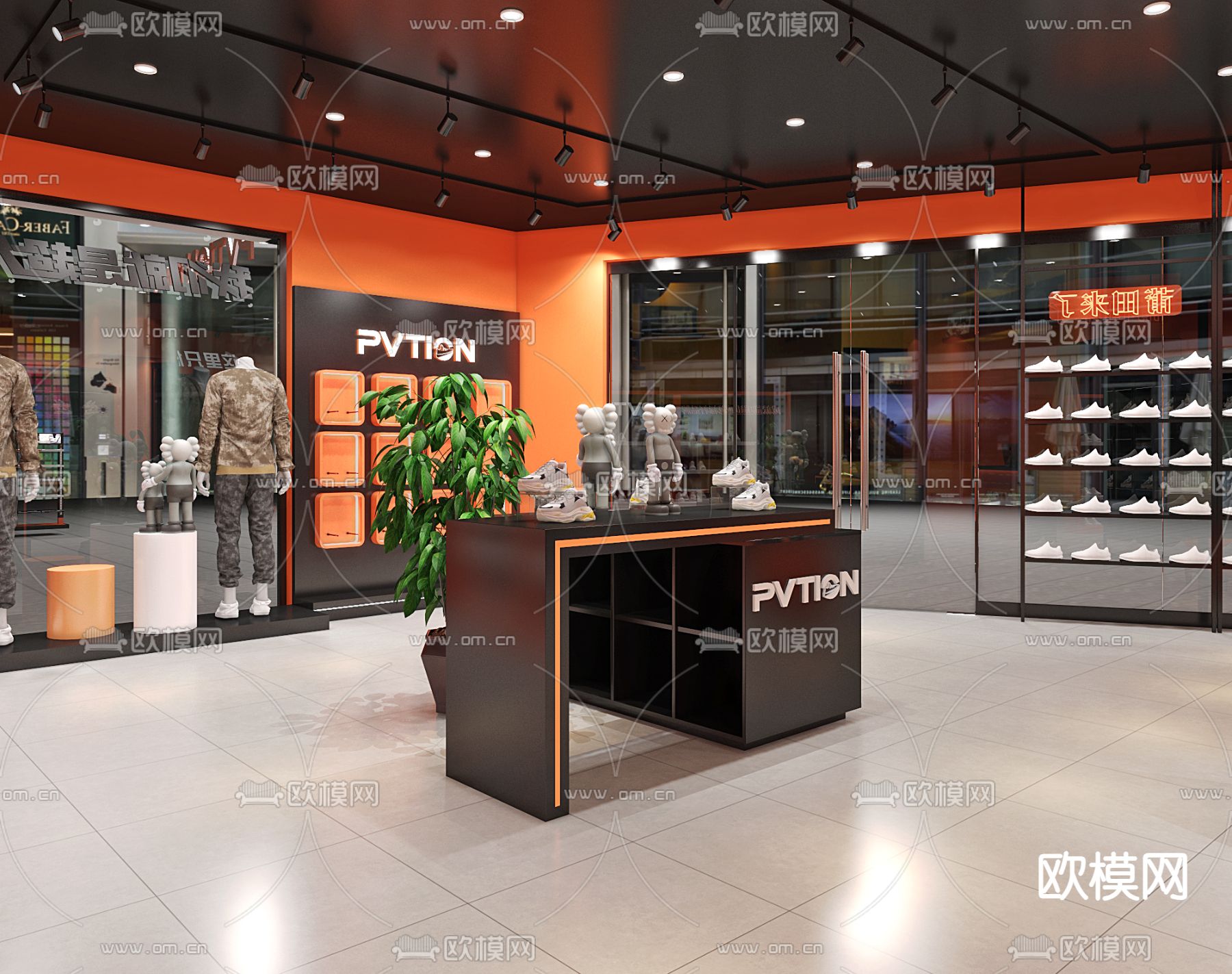现代鞋店 潮鞋专卖店3d模型下载（渲染图4）