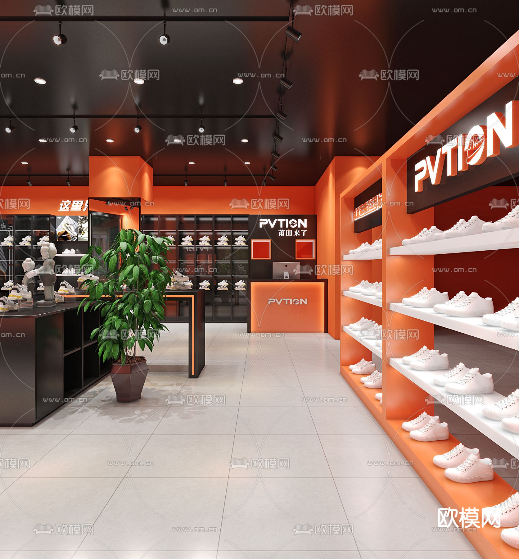 现代鞋店 潮鞋专卖店3d模型下载（渲染图2）