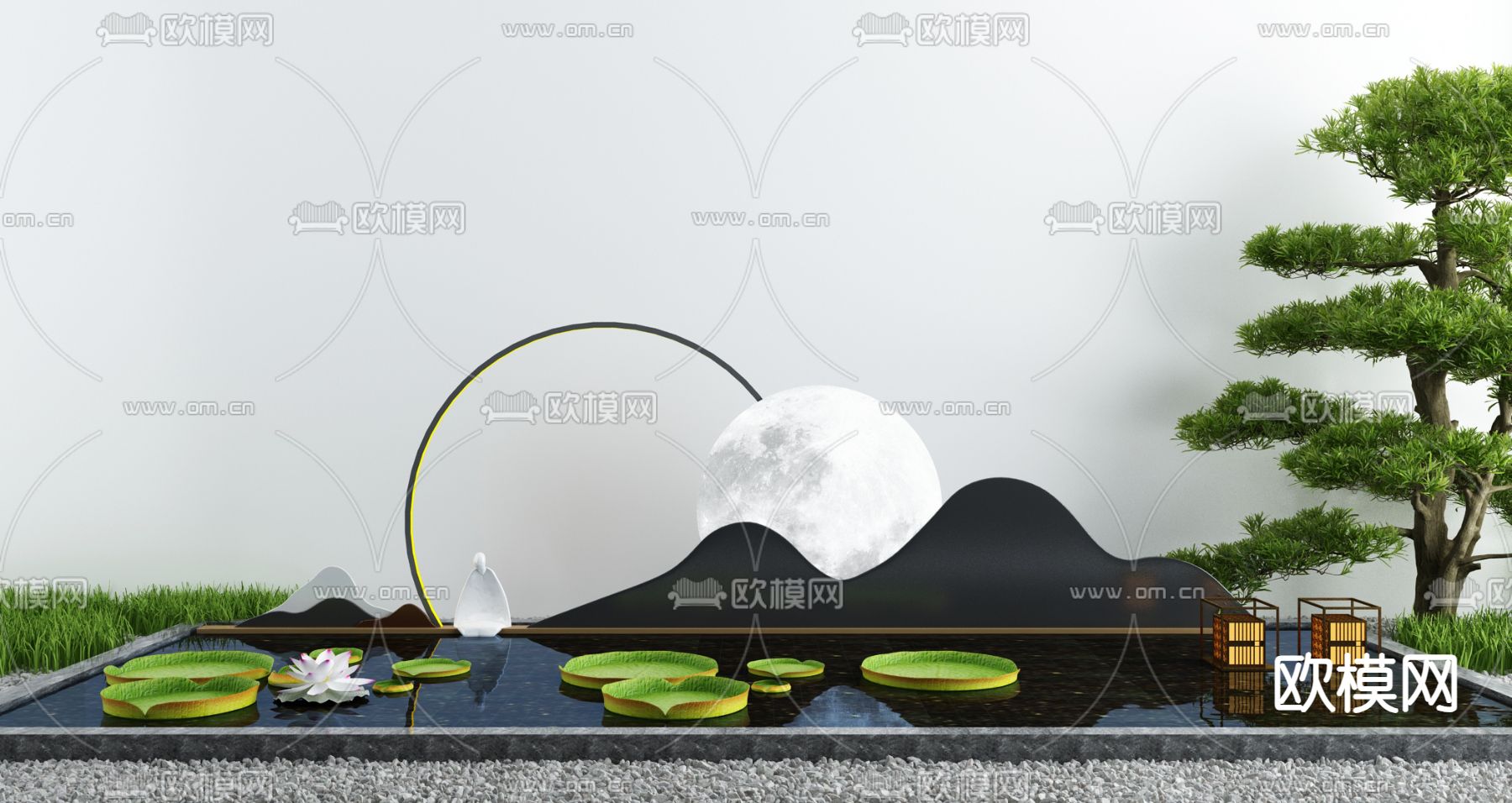 水景小品 荷花池 山水景观3d模型下载