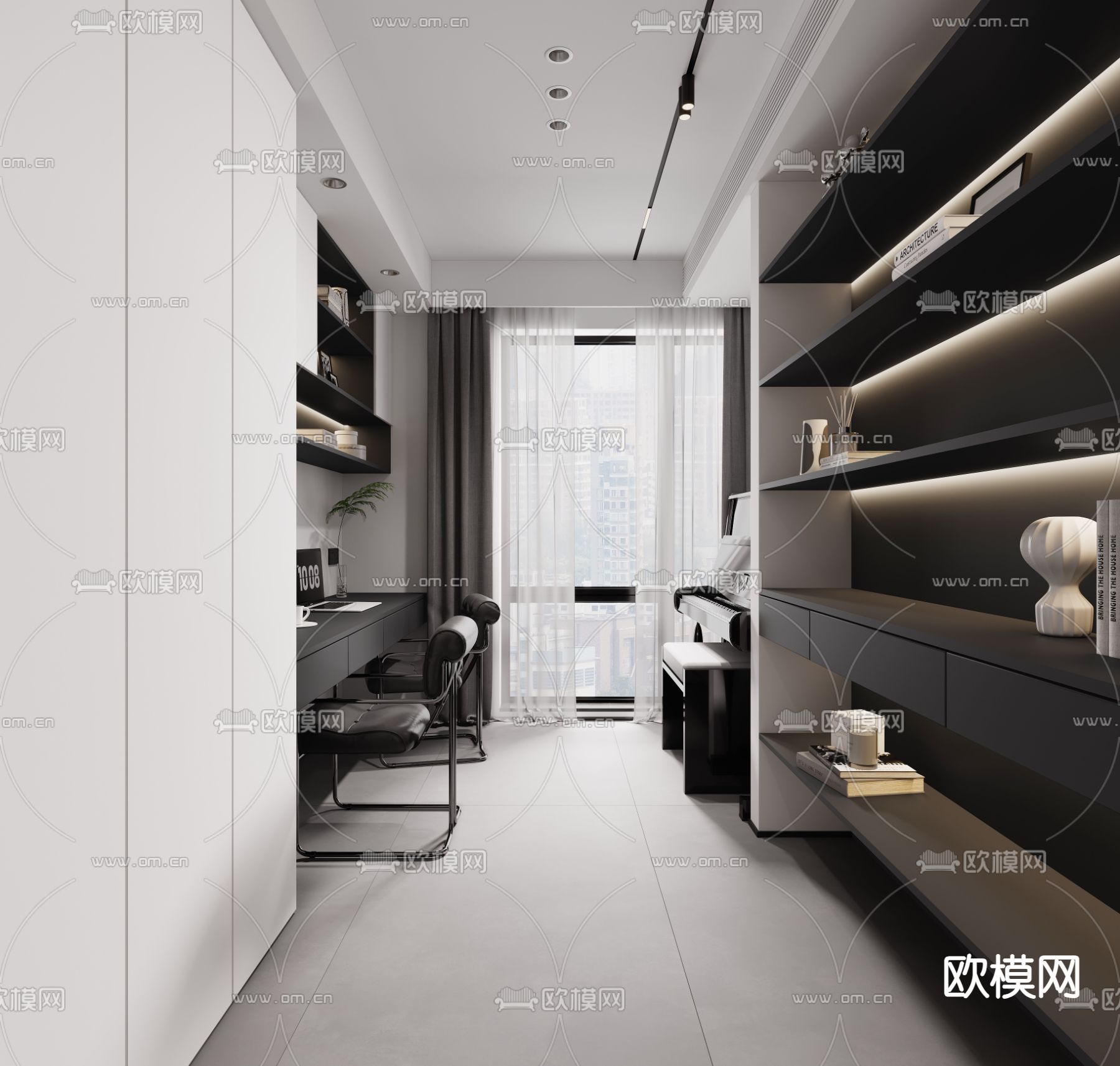 高级灰书房 学习房3d模型下载