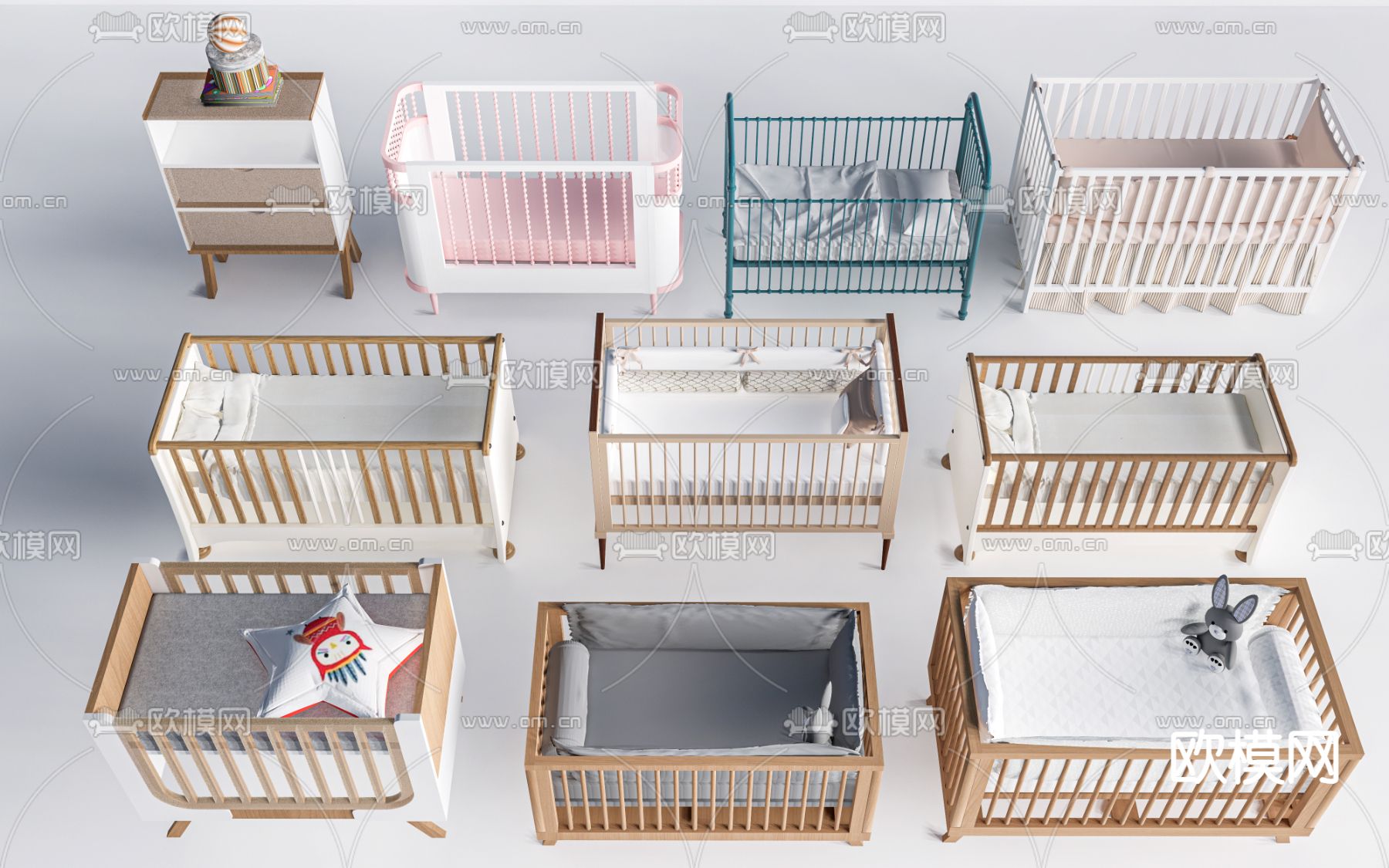 现代婴儿床 婴儿车su模型下载（渲染图2）