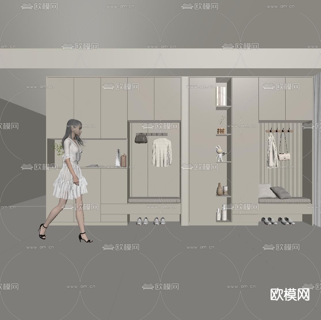 现代鞋柜su模型下载（渲染图1）