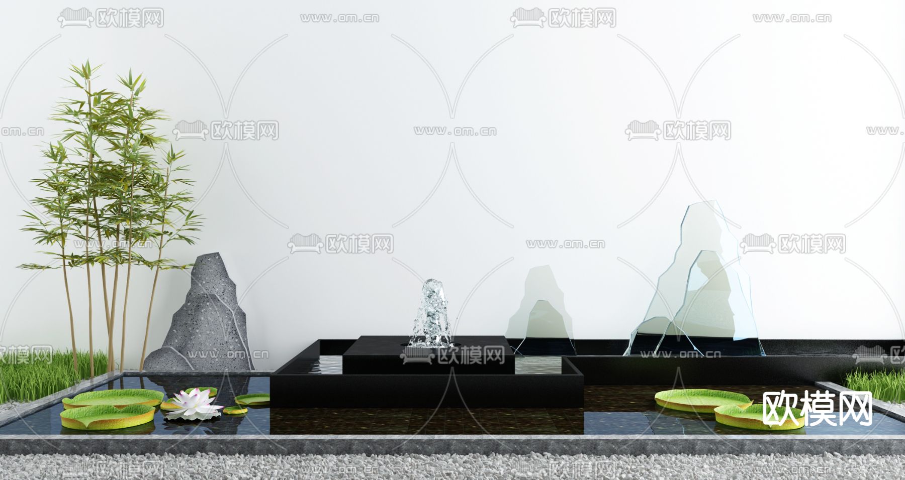 水景小品 荷花池 喷泉瀑布3d模型下载