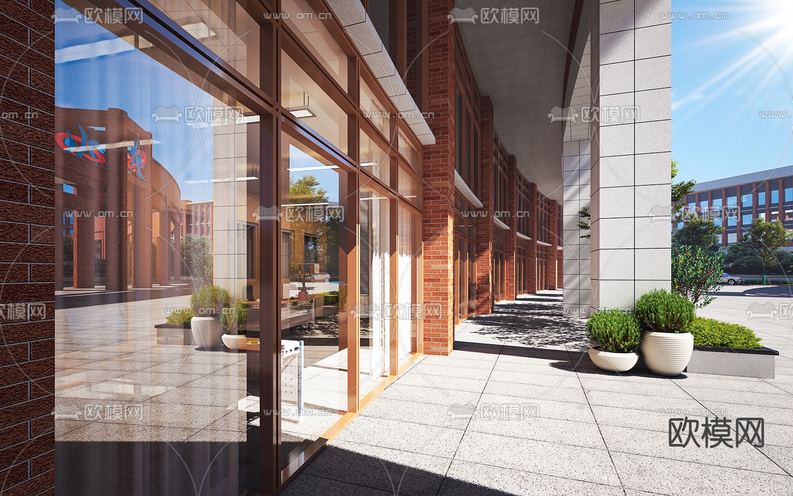 现代学校 大堂入口3d模型下载