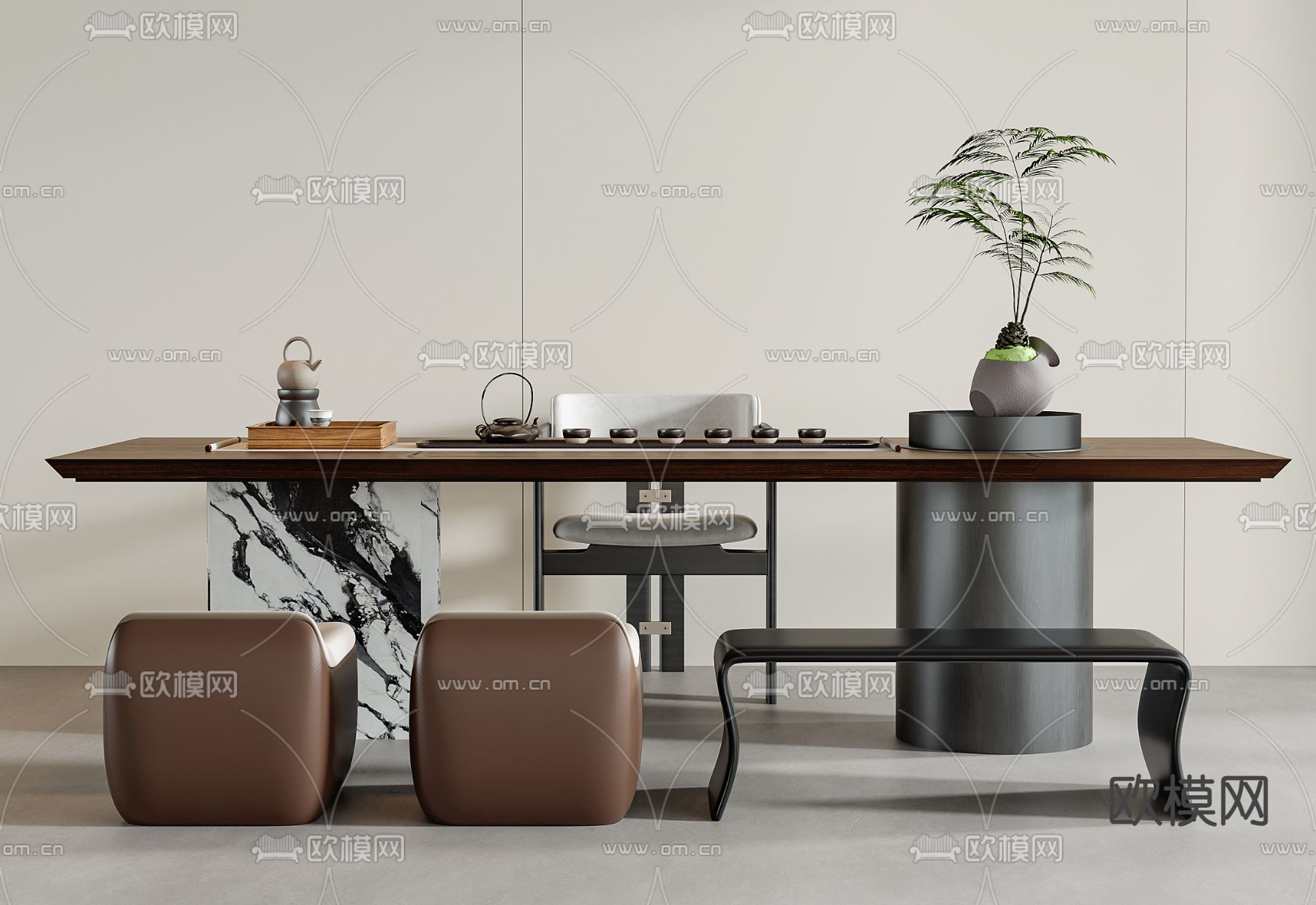 新中式茶桌 茶台3d模型下载