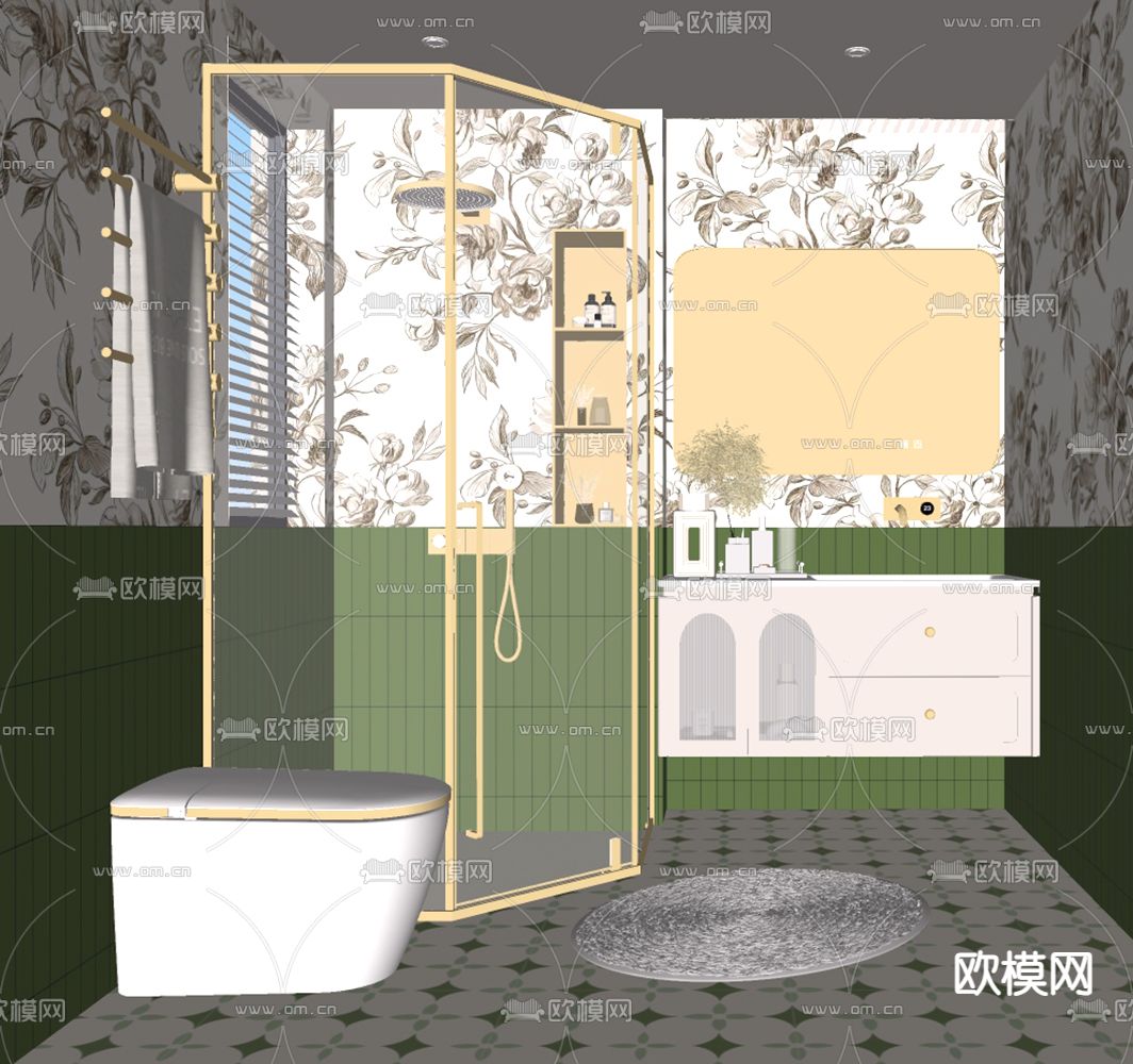 法式卫生间 浴室su模型下载（渲染图1）