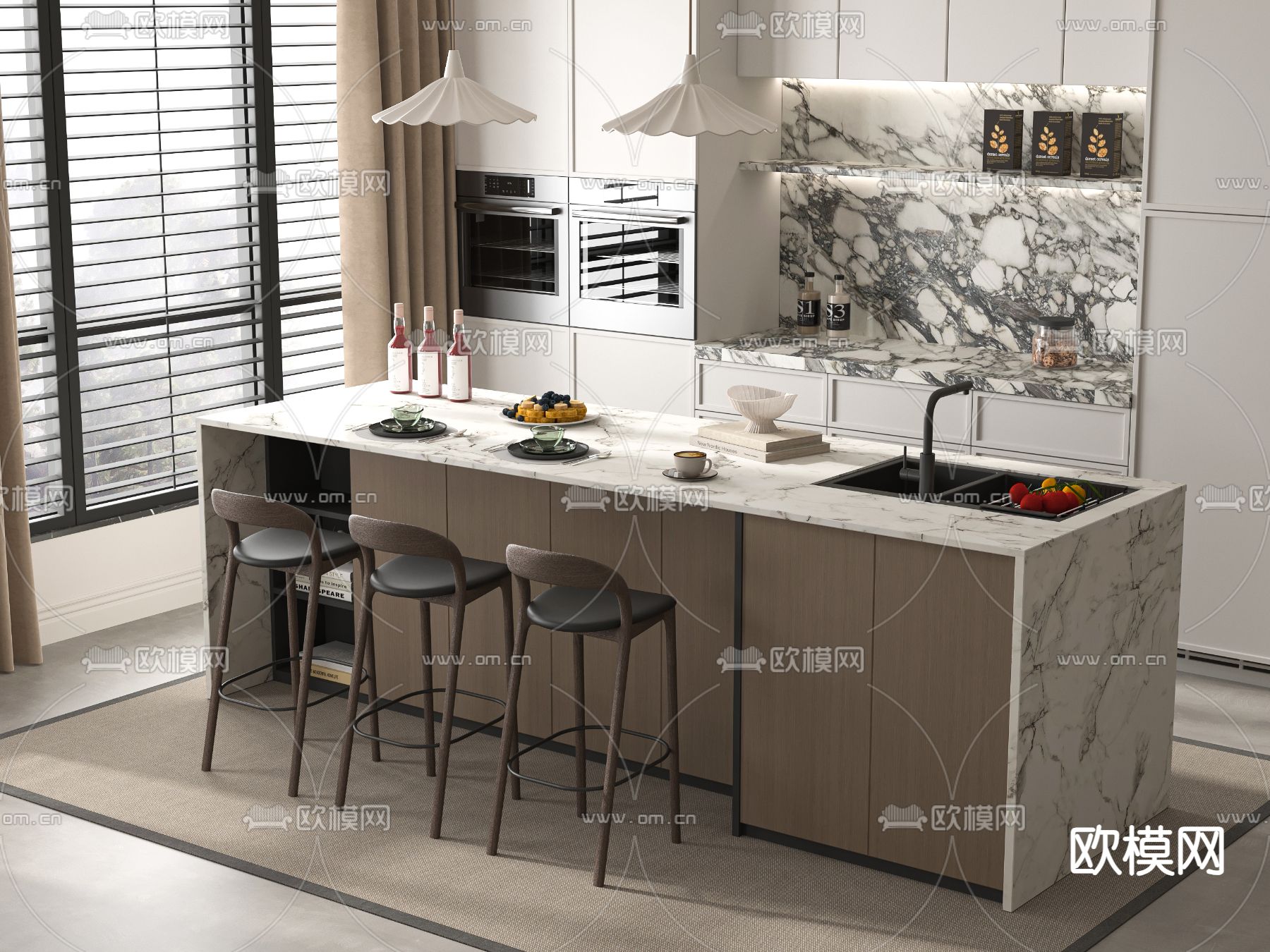 现代吧台吧椅su模型下载（渲染图2）