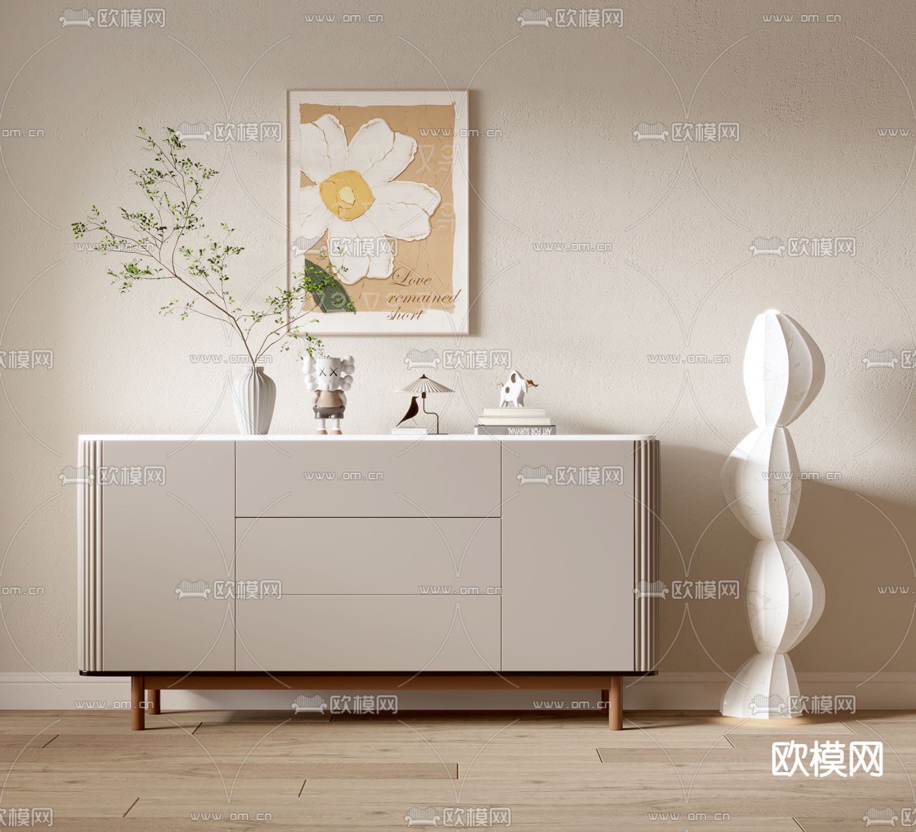 奶油风端景柜 玄关柜 边柜3d模型下载