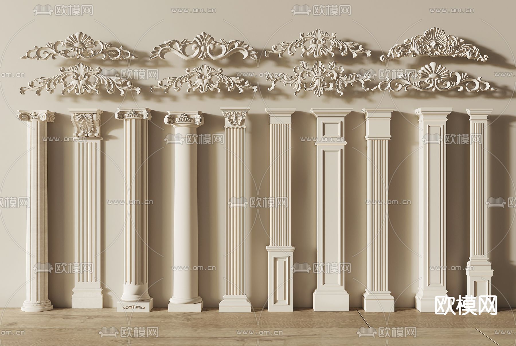 简欧柱子 雕花柱 罗马柱3d模型下载