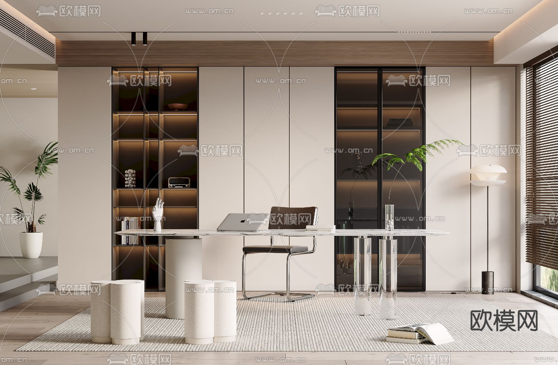 现代书房su模型下载（渲染图2）