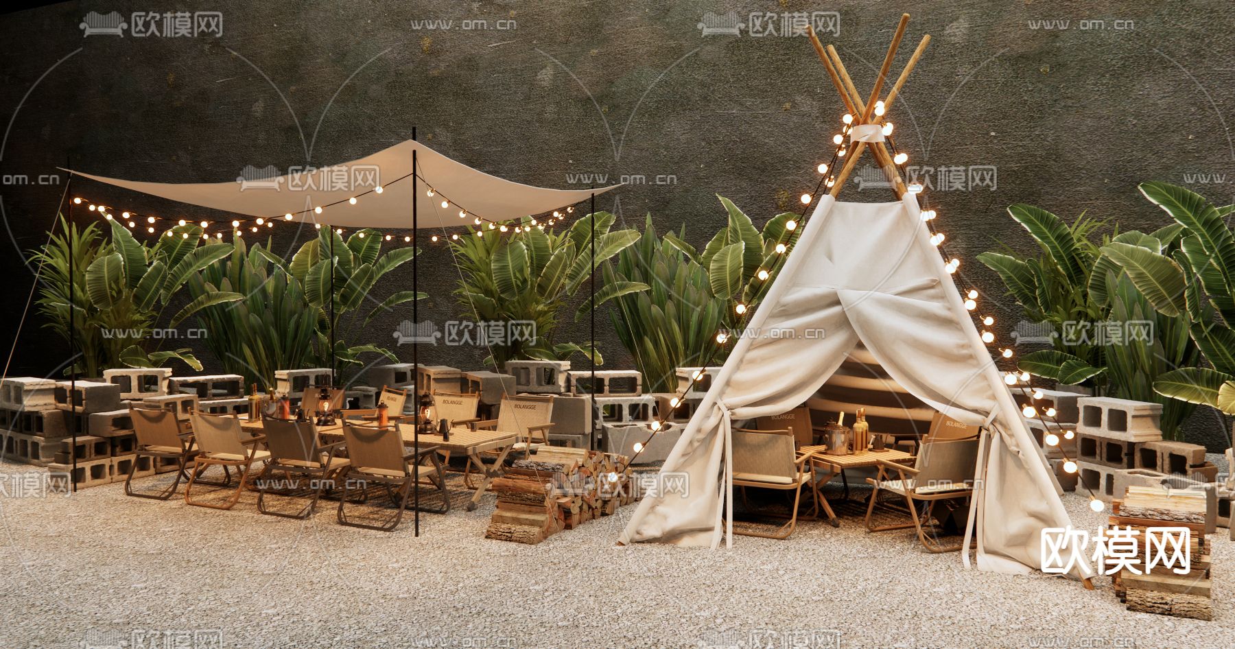 森系露营风外摆  户外咖啡厅 露营帐篷su模型下载（渲染图3）