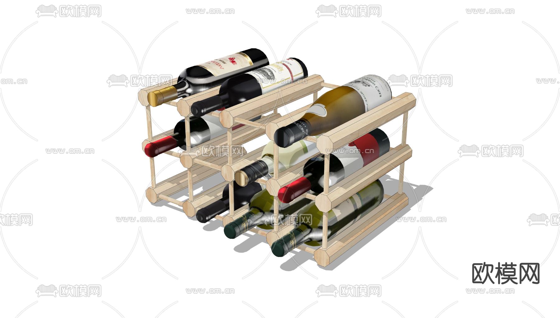 实木红酒架 置物架su模型下载（渲染图3）