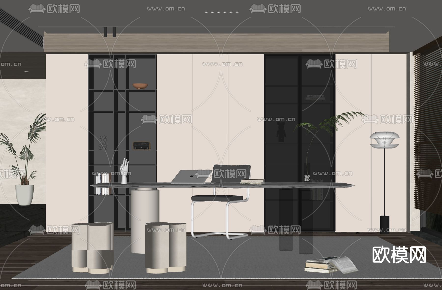 现代书房su模型下载（渲染图1）