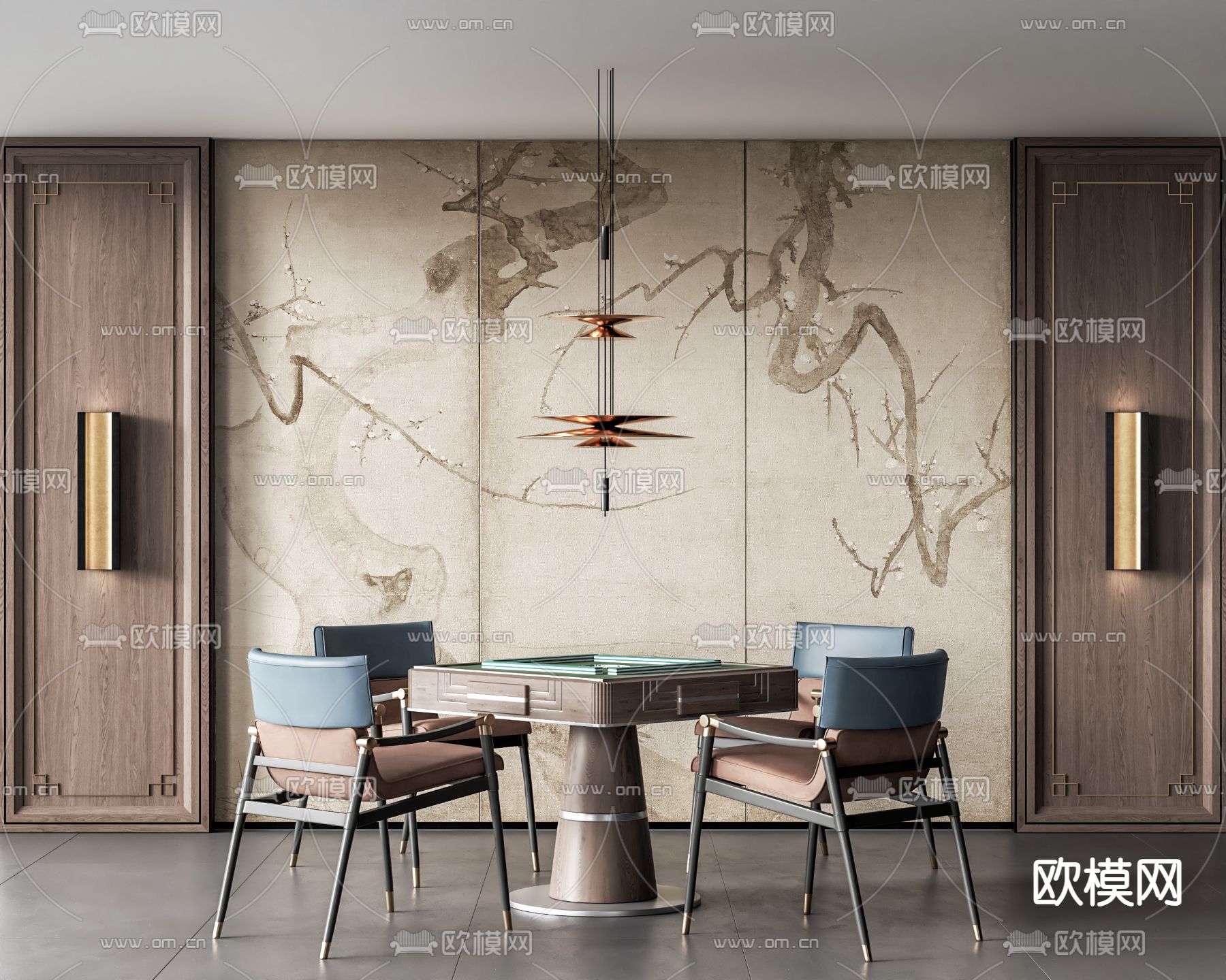 新中式麻将桌su模型下载（渲染图1）