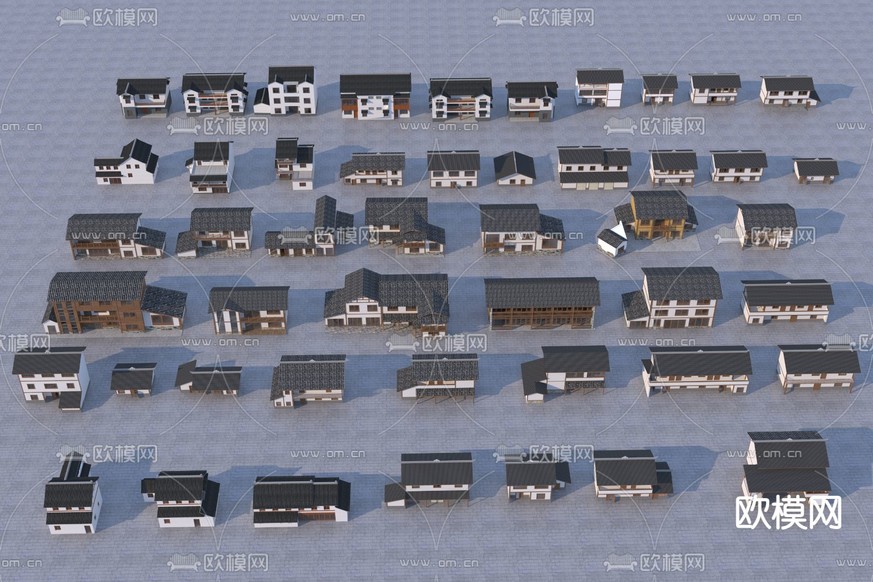 新中式村落 乡村 民房3d模型下载