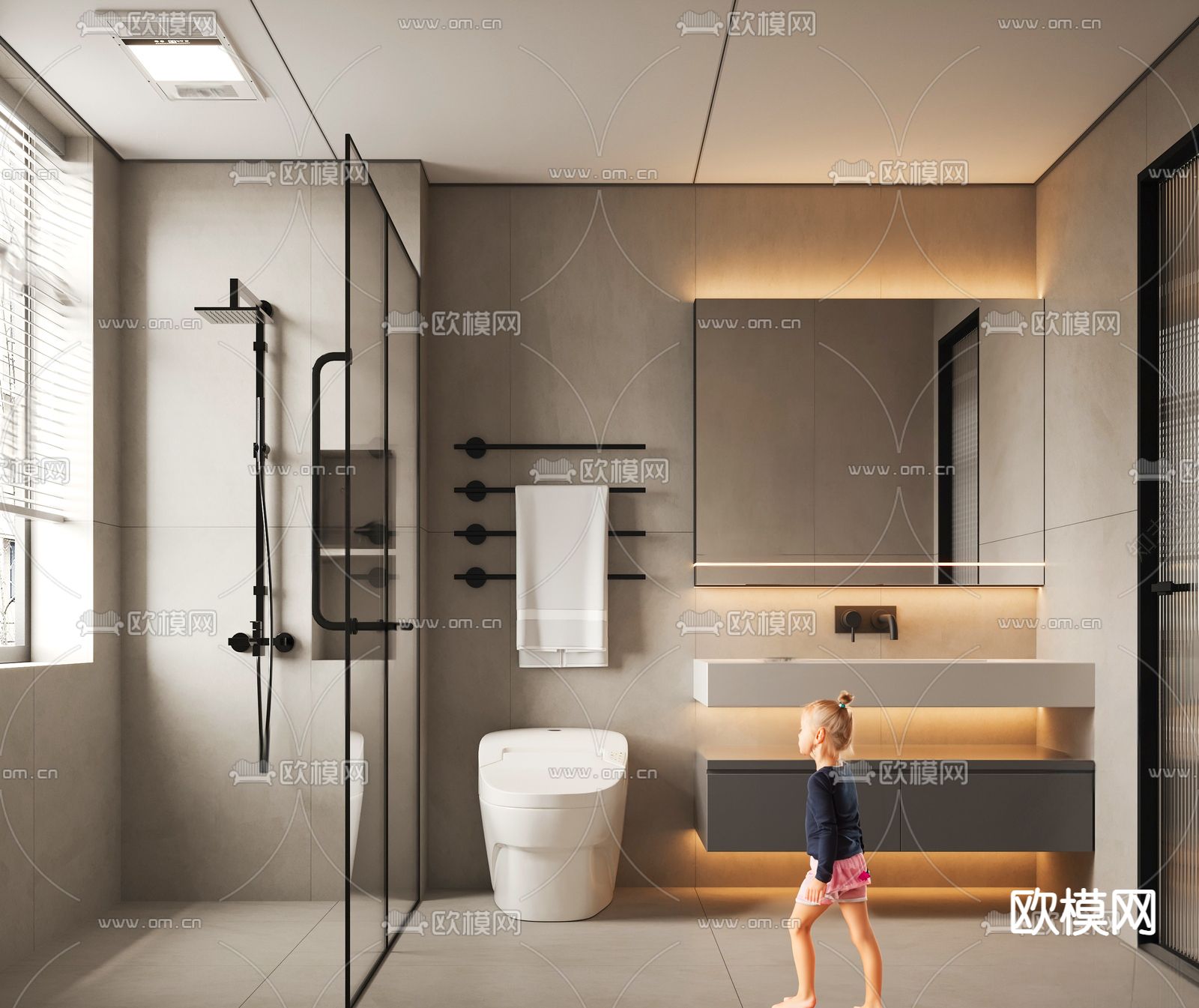侘寂风卫生间 浴室 洗手间su模型下载（渲染图1）