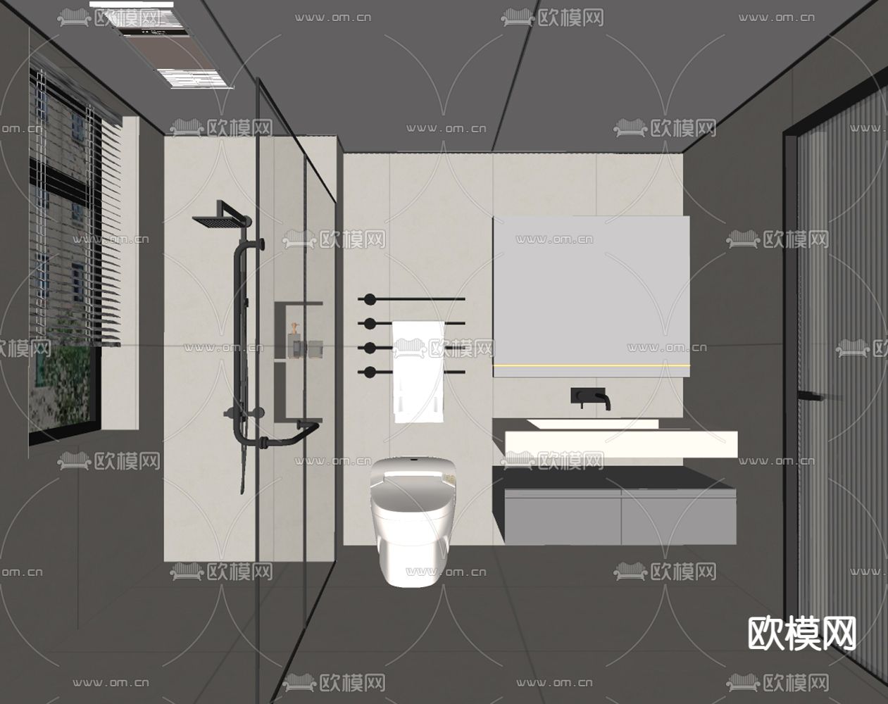 侘寂风卫生间 浴室 洗手间su模型下载（渲染图2）