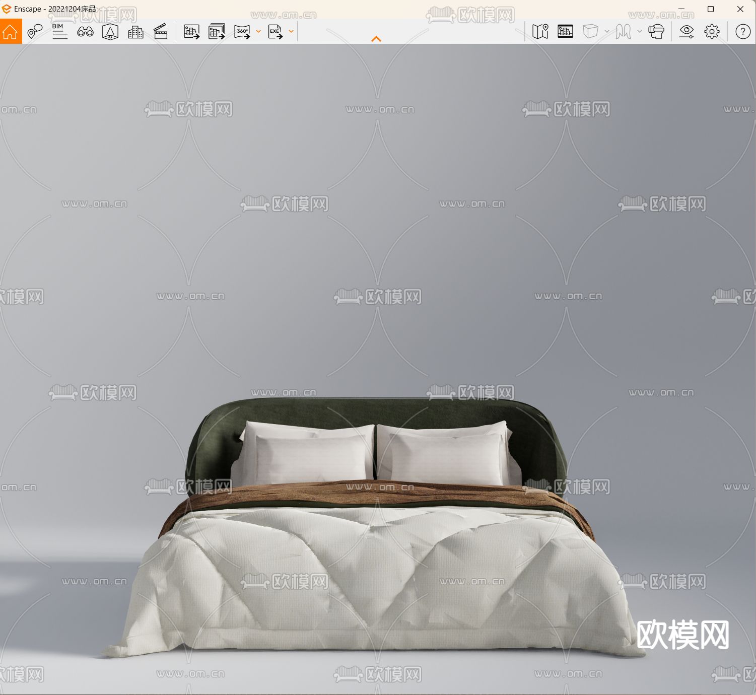 现代双人床su模型下载（渲染图3）
