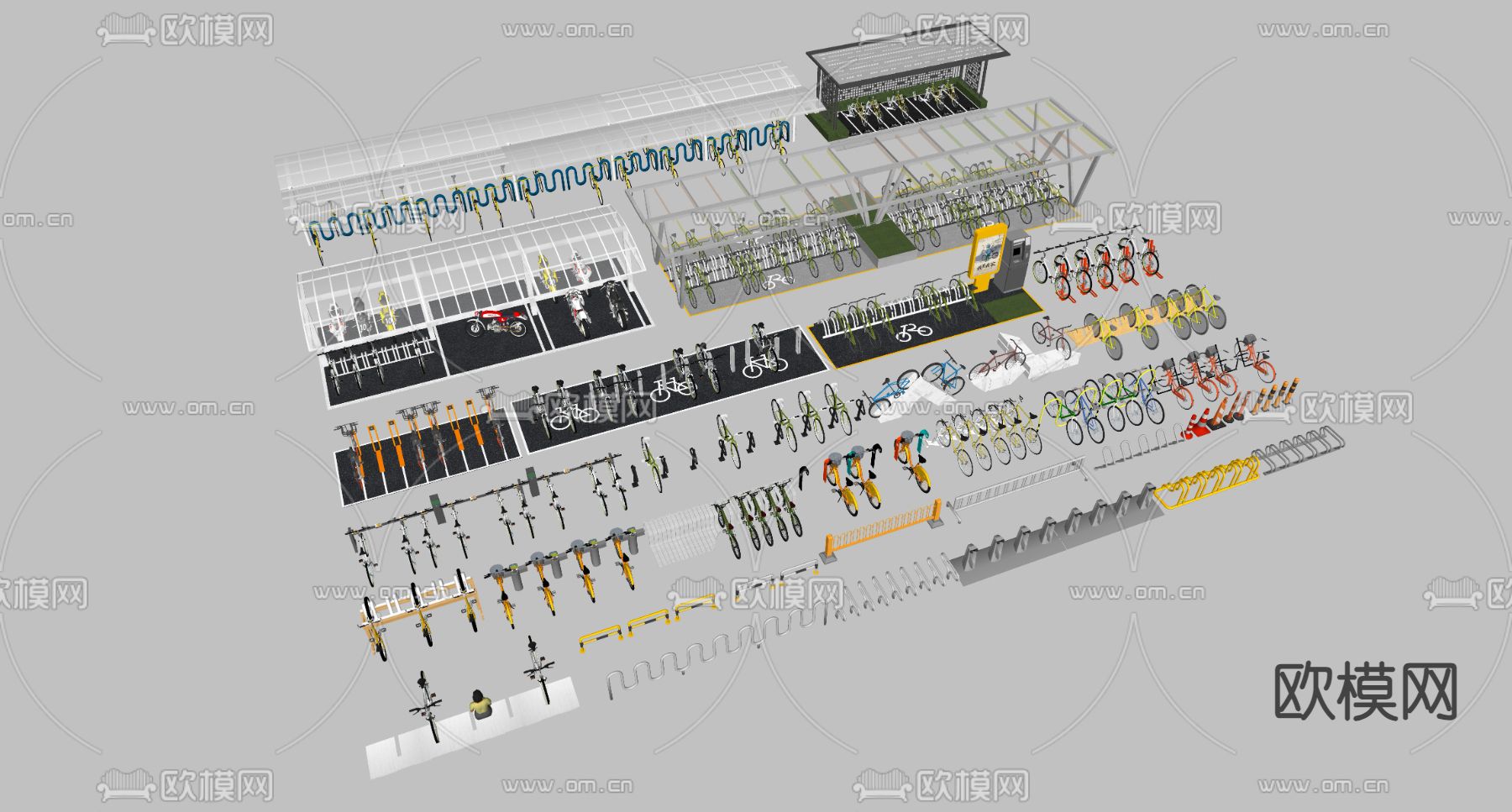 自行车停车场 车棚su模型下载（渲染图1）
