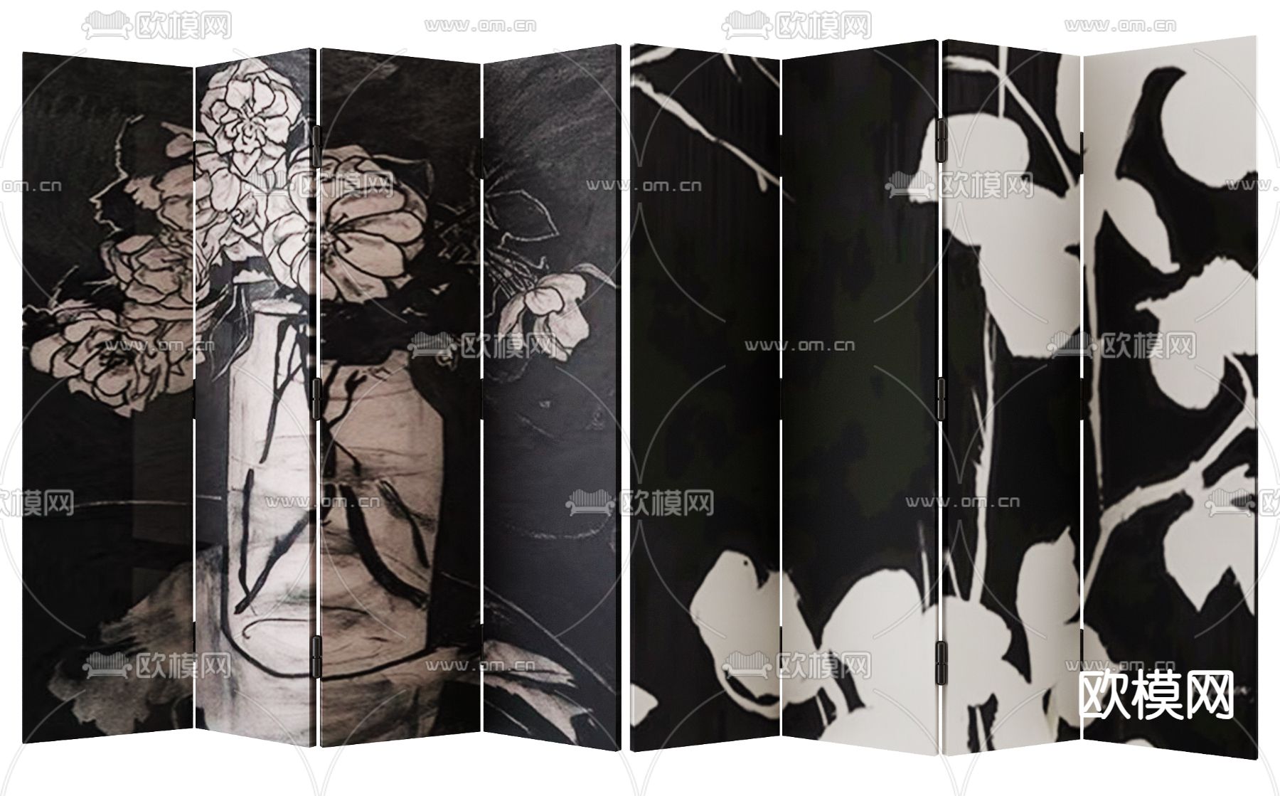 中古风屏风 隔断3d模型下载