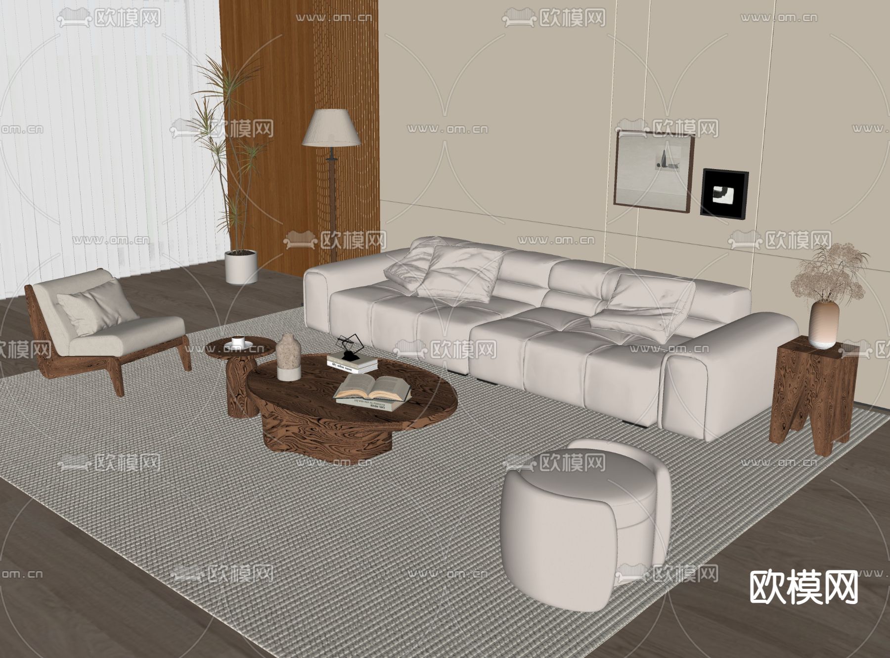中古风沙发 组合沙发su模型下载（渲染图2）