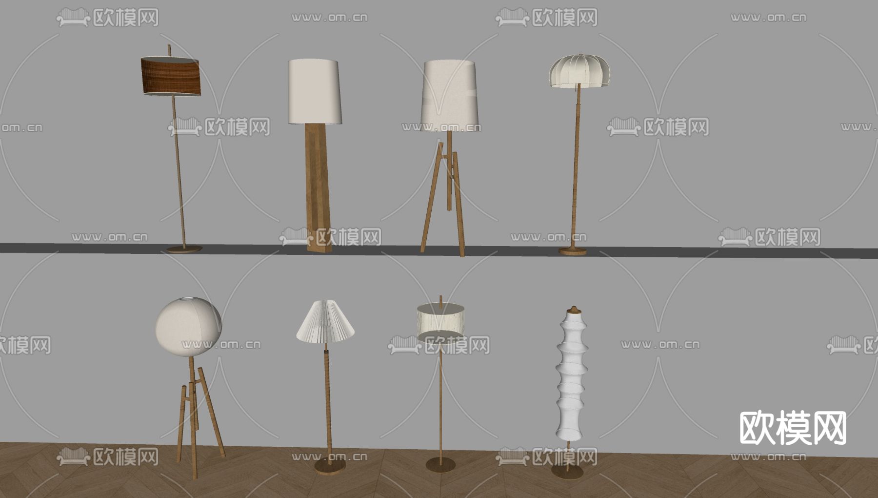 中古风落地灯 创意落地灯 灯笼落地灯su模型下载（渲染图2）