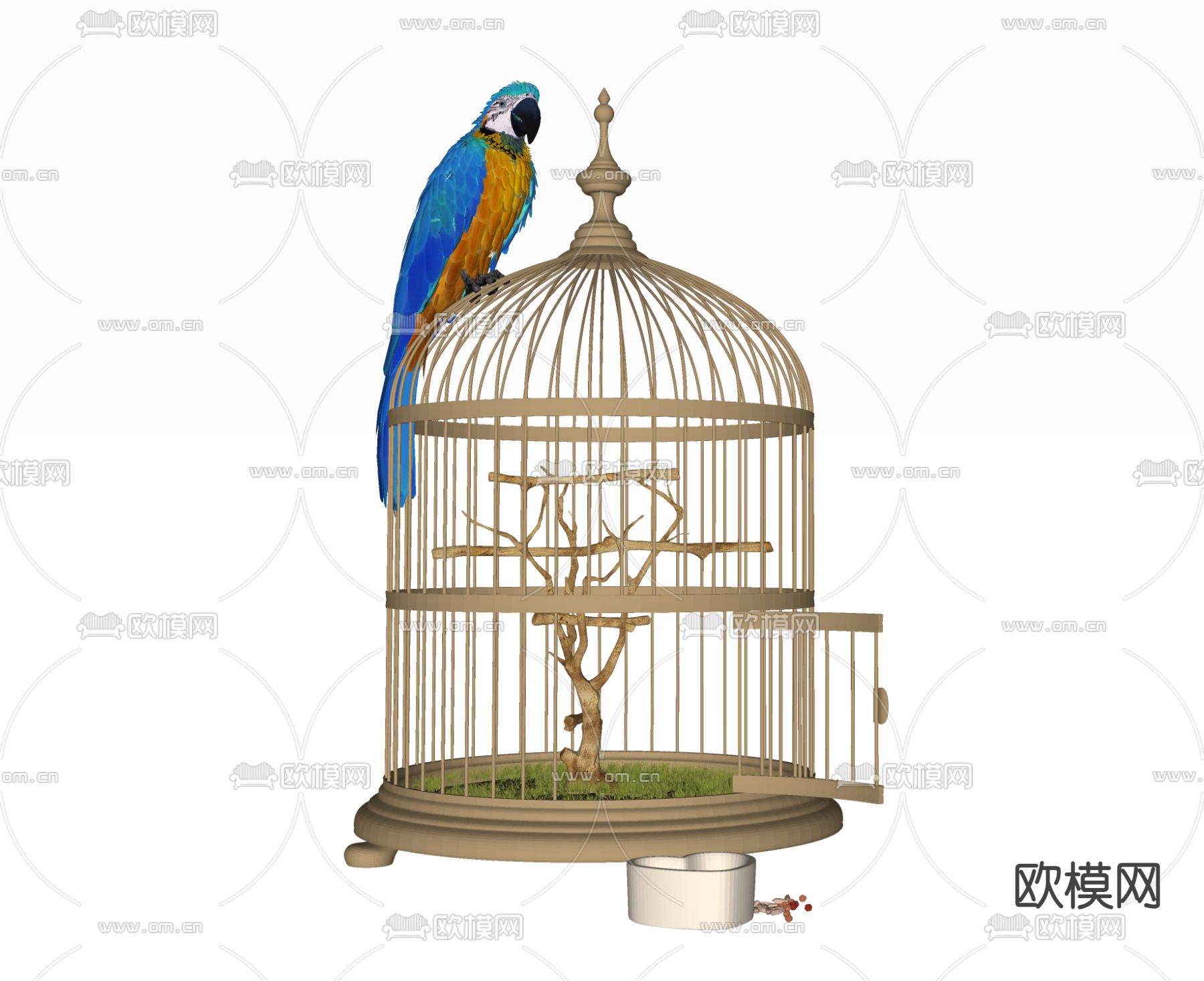 金属鸟笼装置 鹦鹉su模型下载（渲染图2）