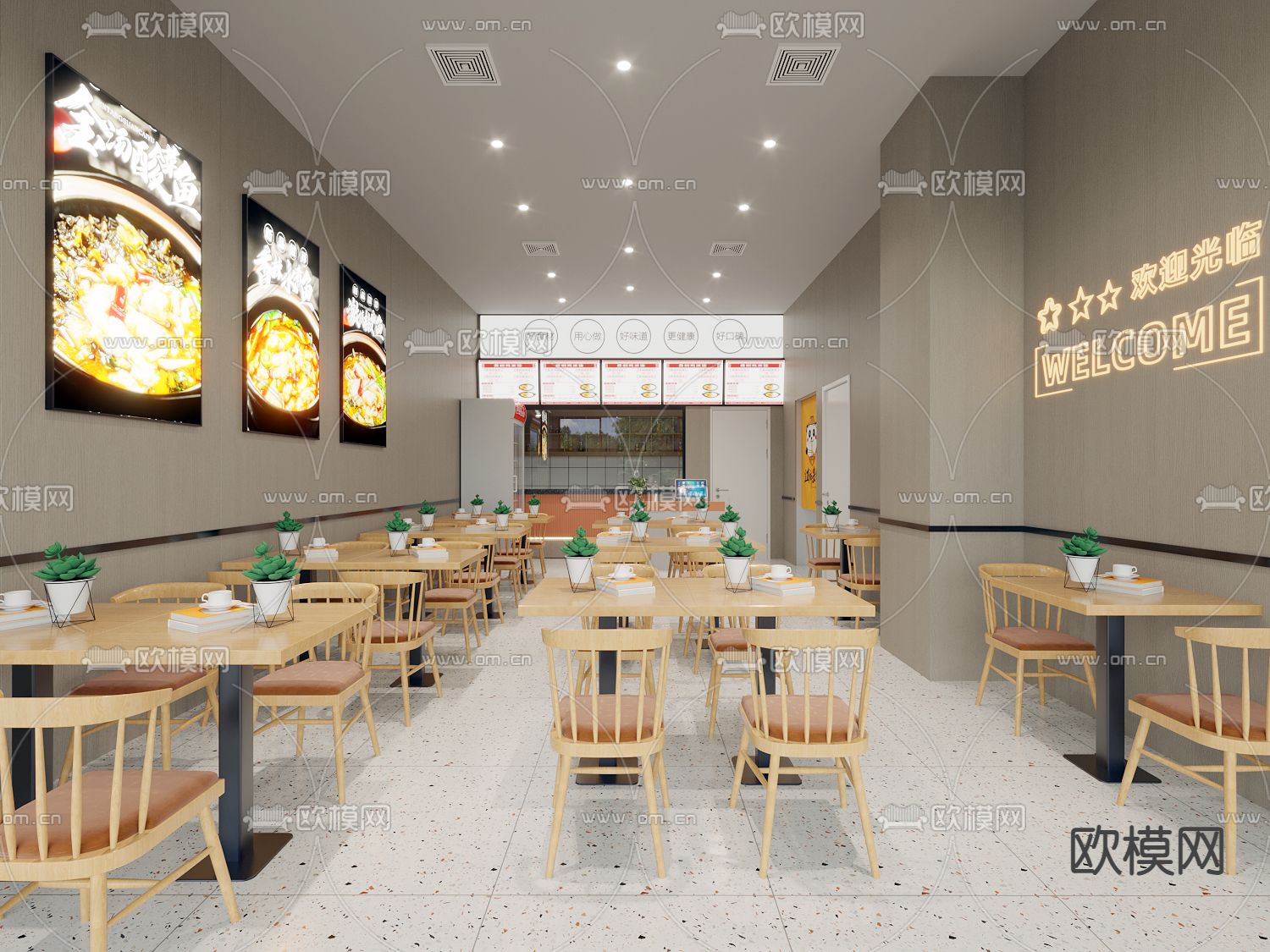 黄焖鸡米饭店 快餐店3d模型下载（渲染图1）