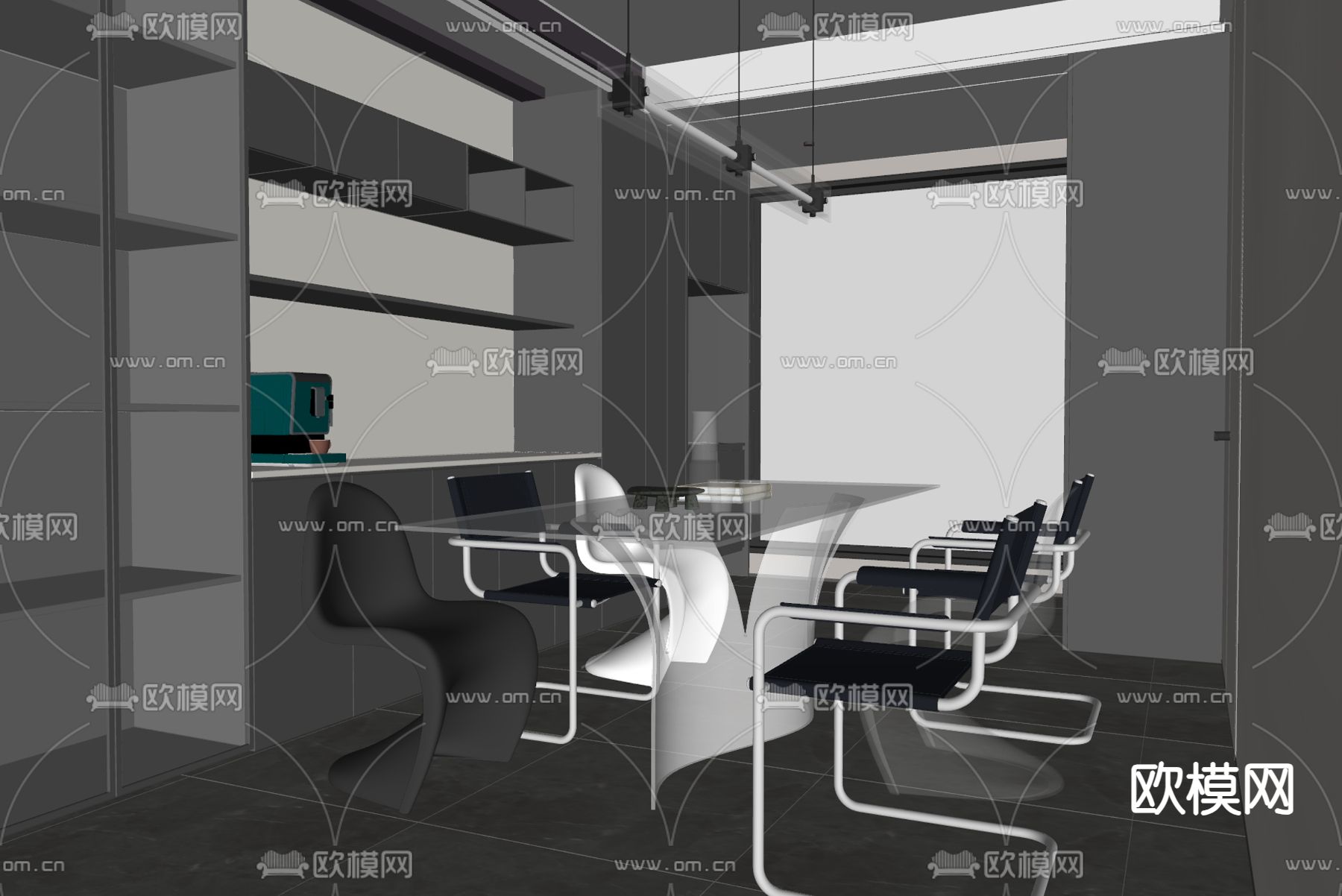 高级灰餐厅su模型下载（渲染图2）