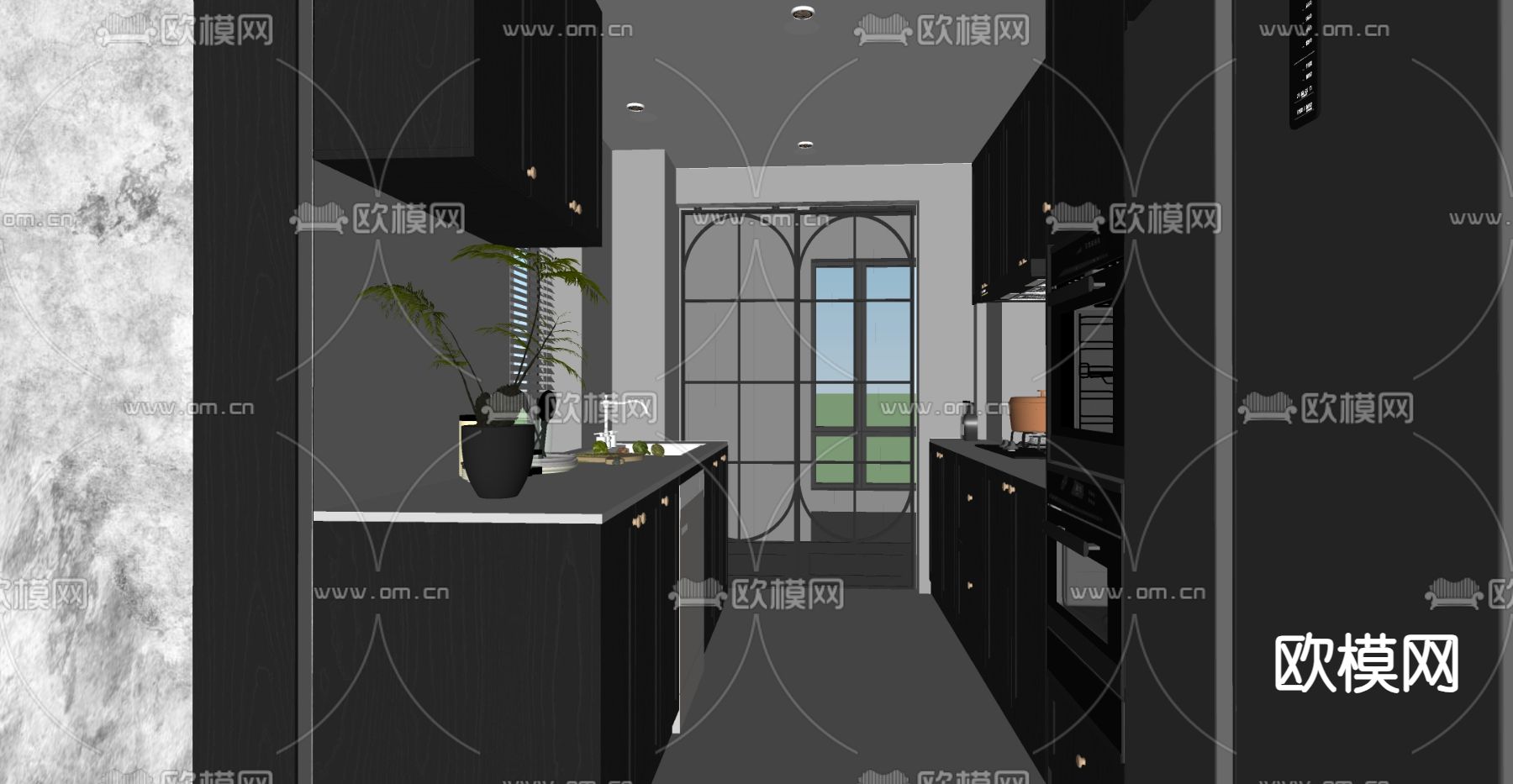 暗黑风厨房 橱柜su模型下载（渲染图3）