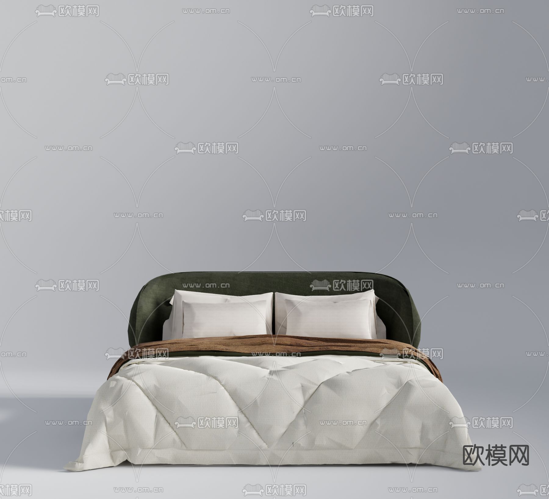 现代双人床su模型下载（渲染图2）
