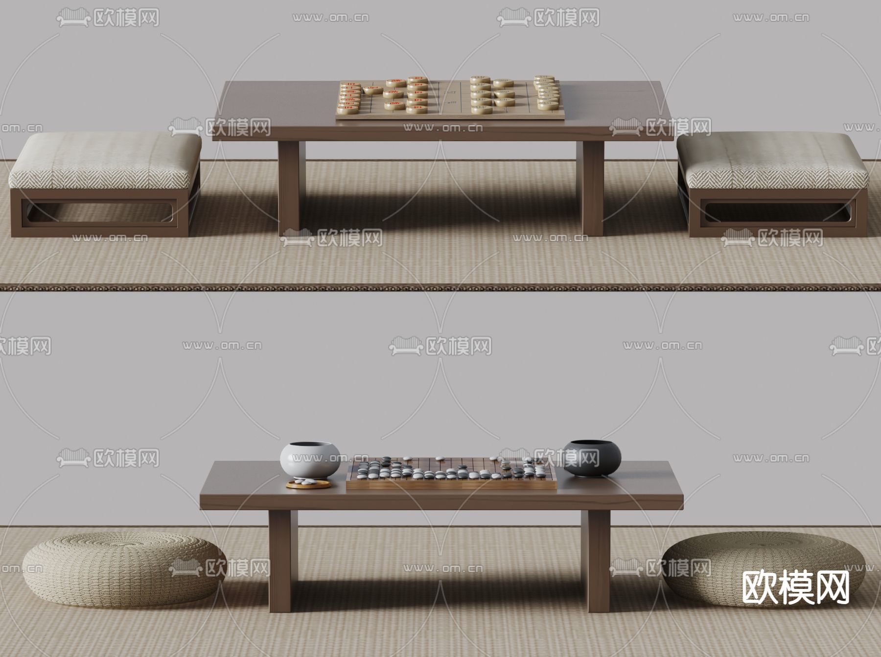 榻榻米围棋桌 象棋 对弈3d模型下载