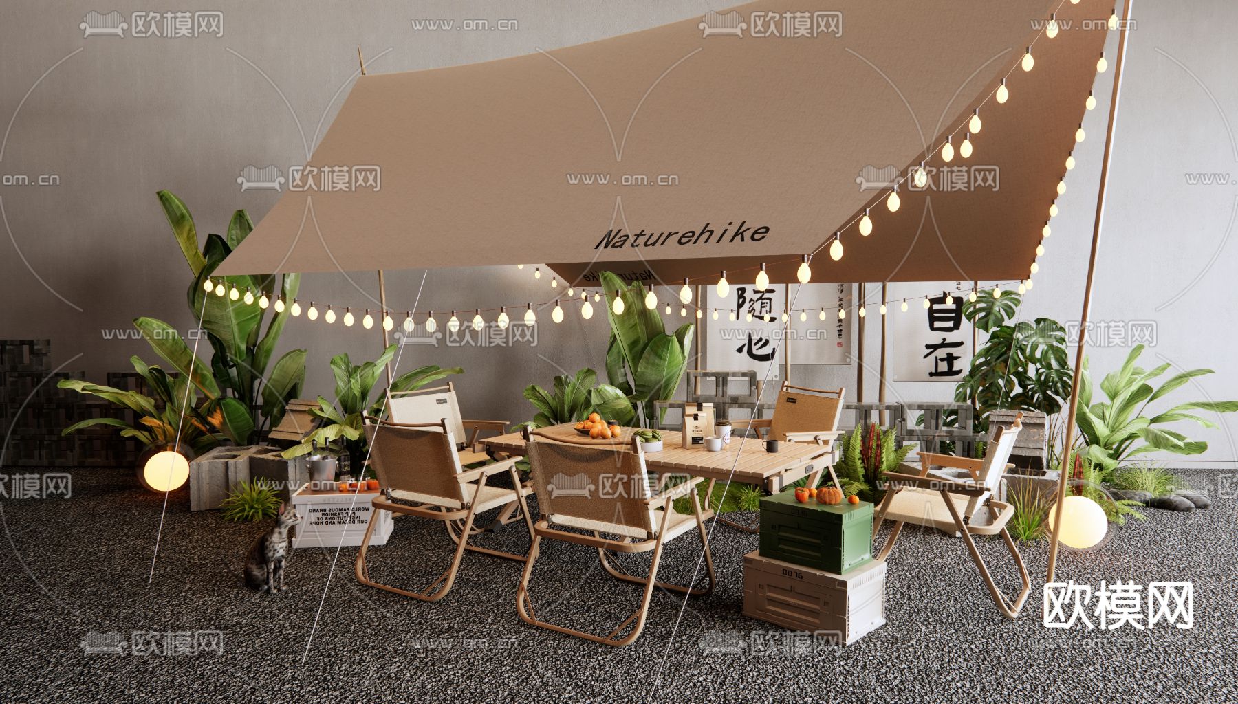 户外桌椅 外摆 露营帐篷 折叠椅su模型下载（渲染图1）