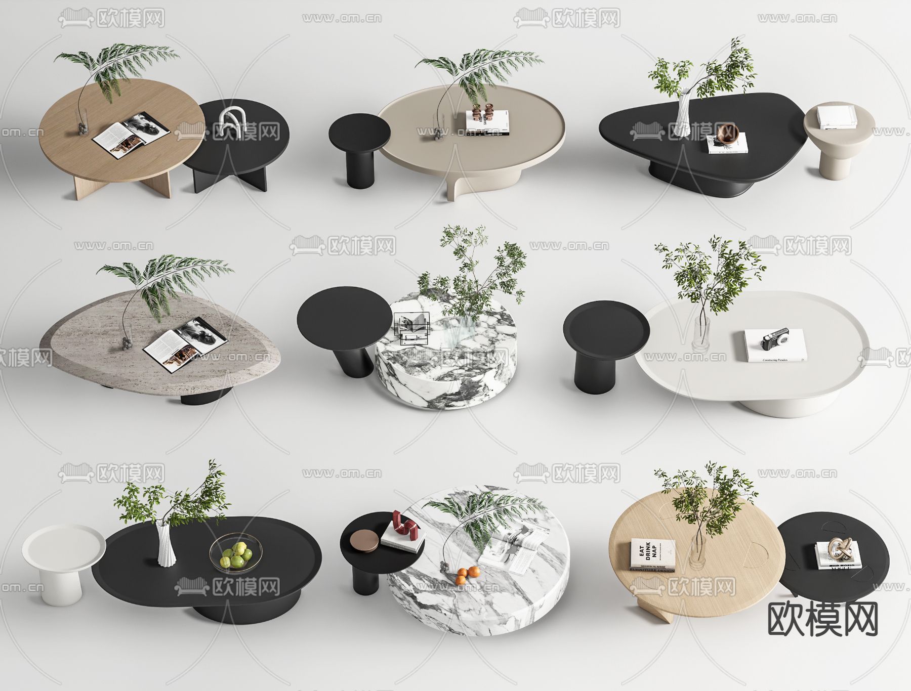 子母茶几 圆茶几su模型下载（渲染图1）