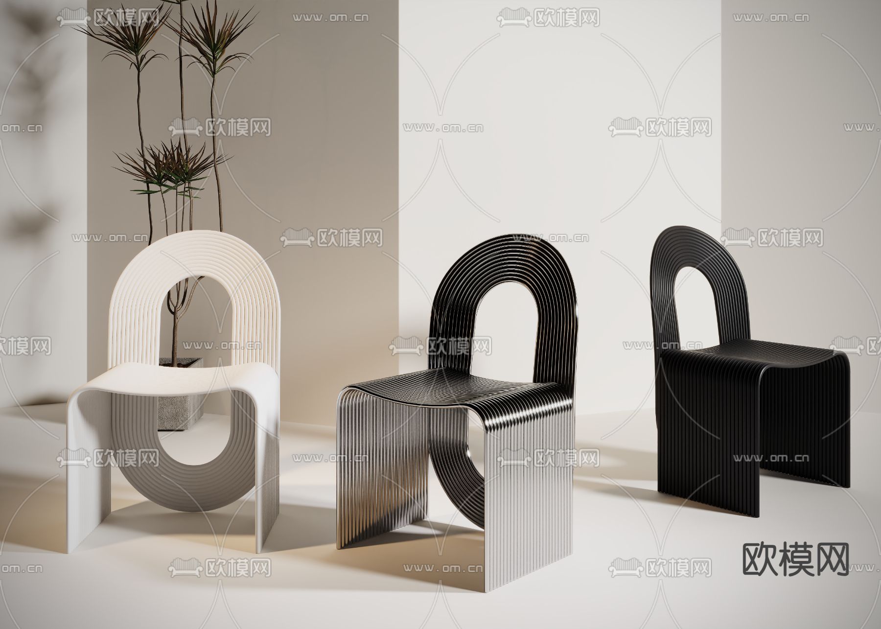 金属椅子 餐椅3d模型下载（渲染图2）