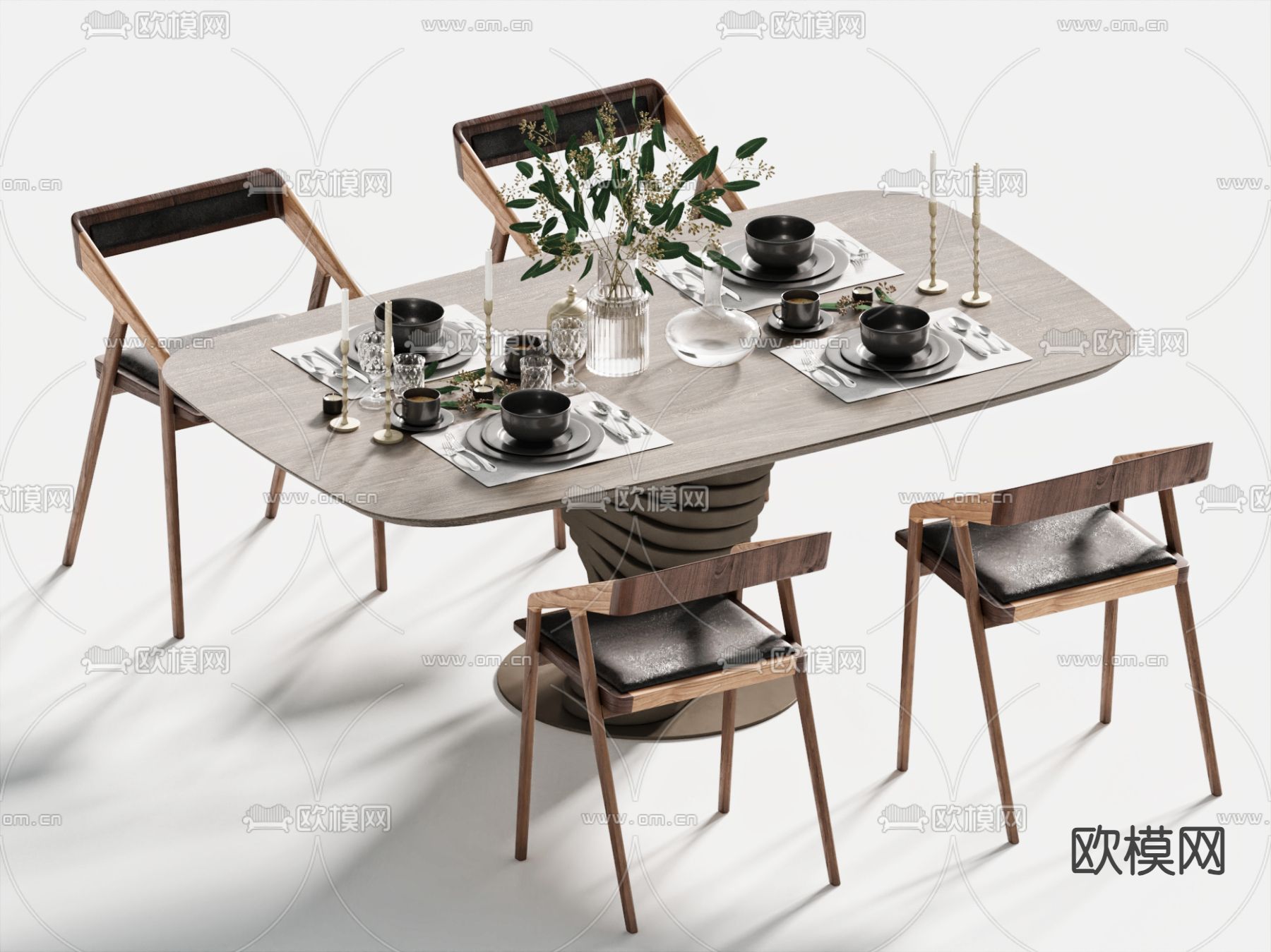 长条餐桌椅3d模型下载