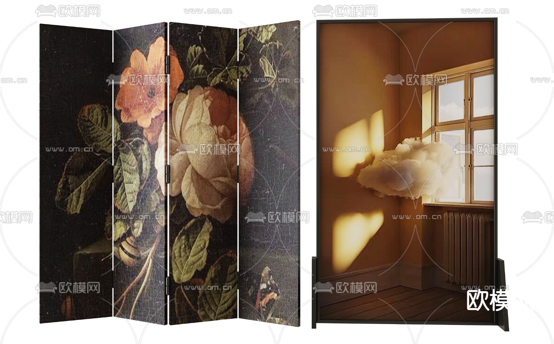 中古风屏风 隔断3d模型下载