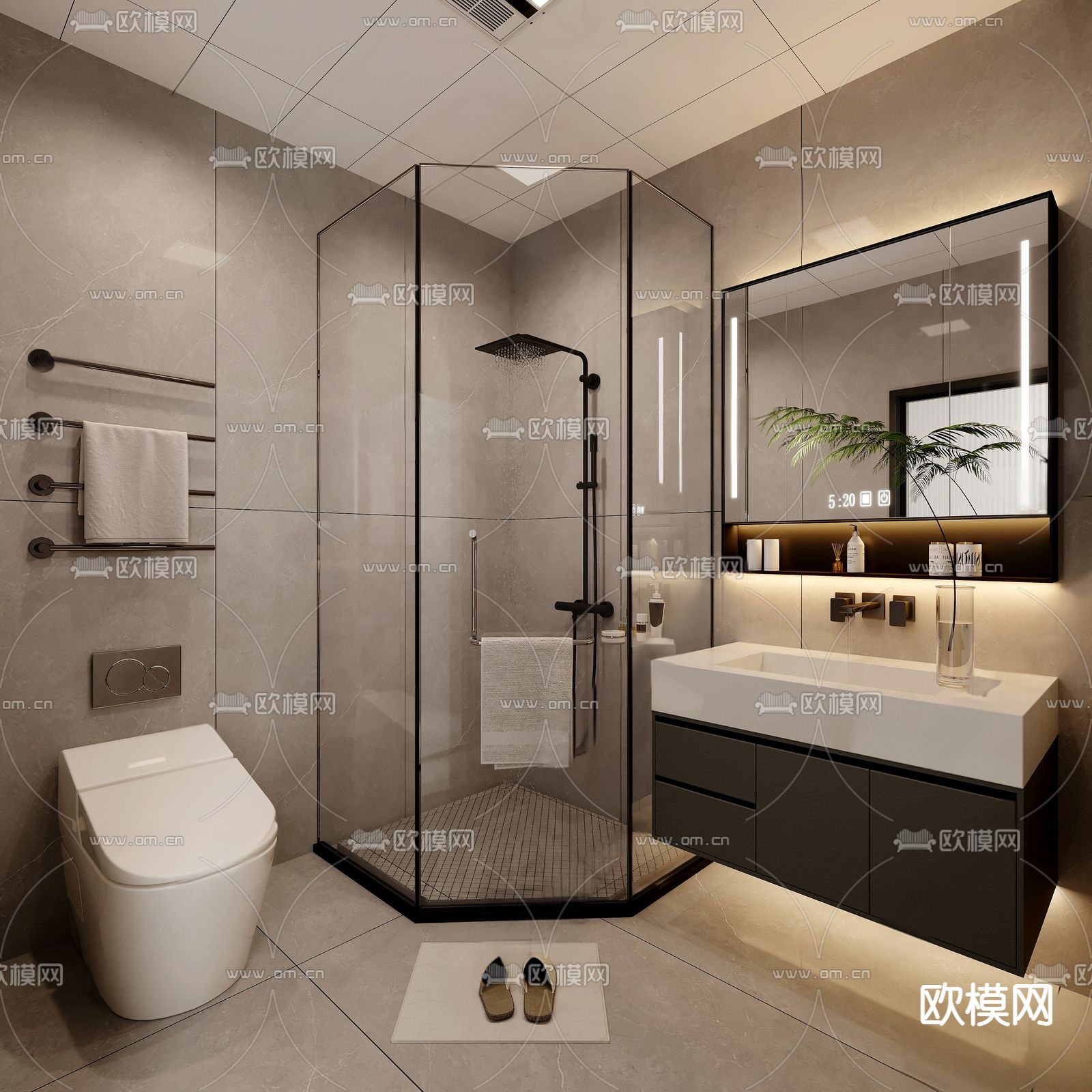 现代卫生间 浴室 洗手间su模型下载（渲染图1）